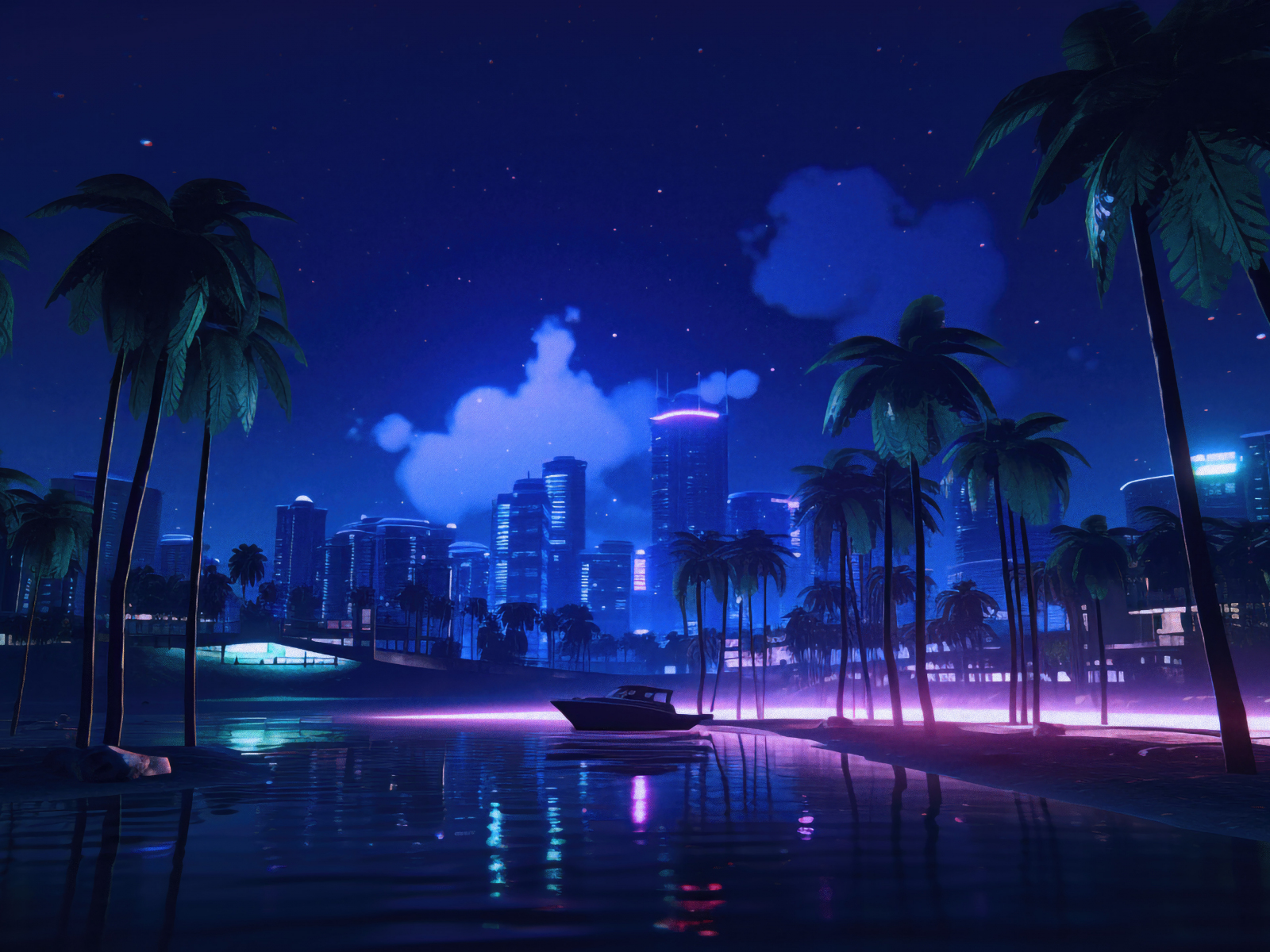 Download wallpaper 1600x1200 gta vi, vice city game, coast, night ...