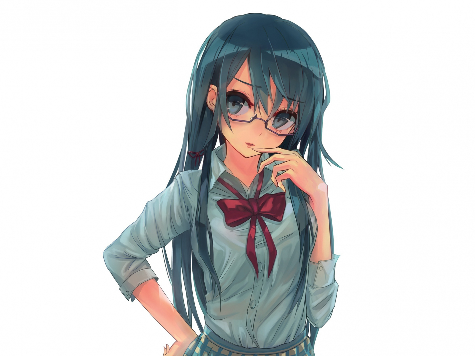 black hair cute anime girl with glasses