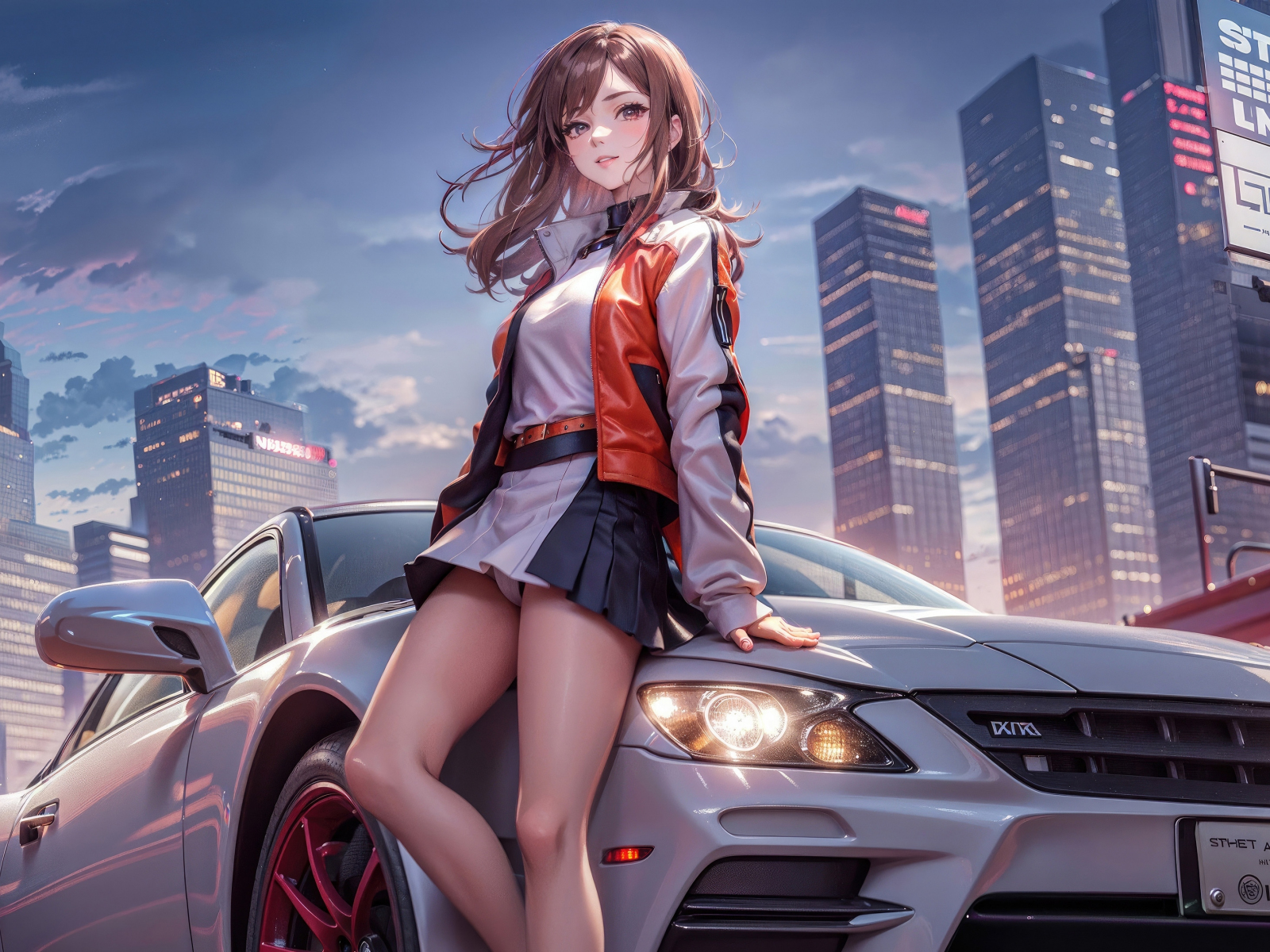 Anime girl with a car, beautiful, art, 1600x1200 wallpaper