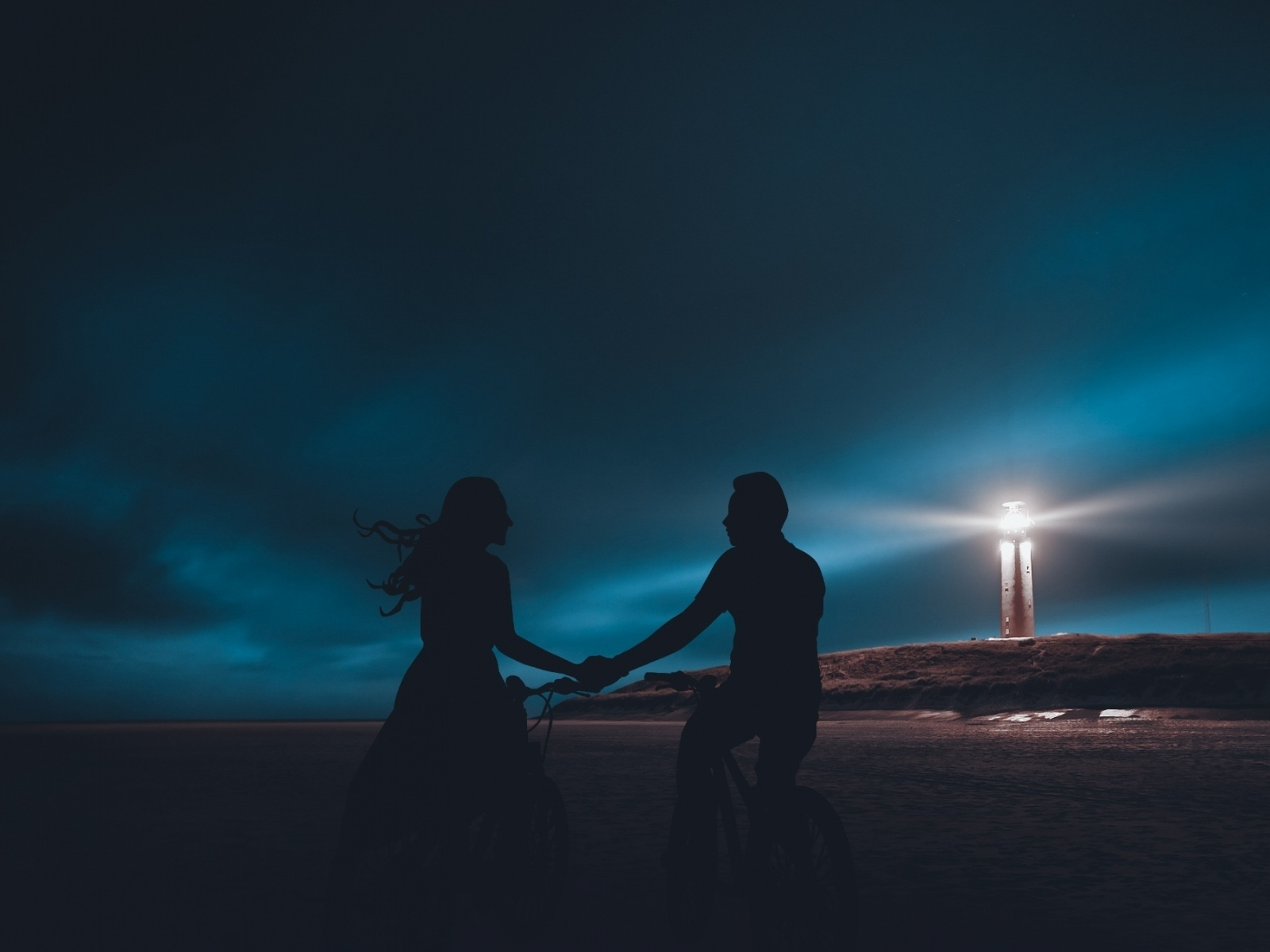 Cycling, couple, silhouette, outdoor, 1600x1200 wallpaper