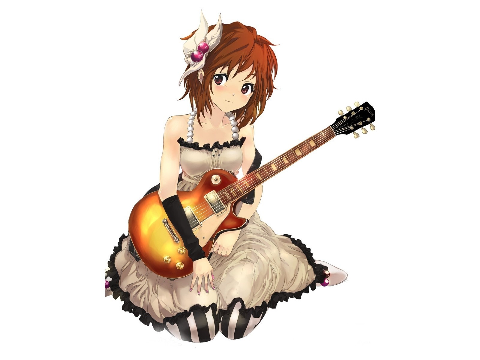 Download wallpaper 1600x1200 guitar and yui hirasawa, k-on!, anime, cute  anime girl, standard 4:3 fullscreen 1600x1200 hd background, 3048