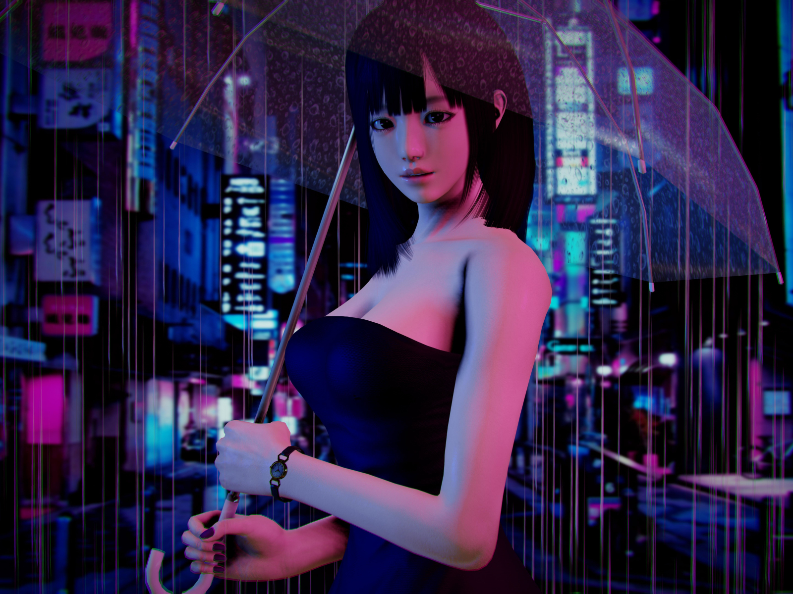 Honey select studio, video game, rain, umbrella, 1600x1200 wallpaper