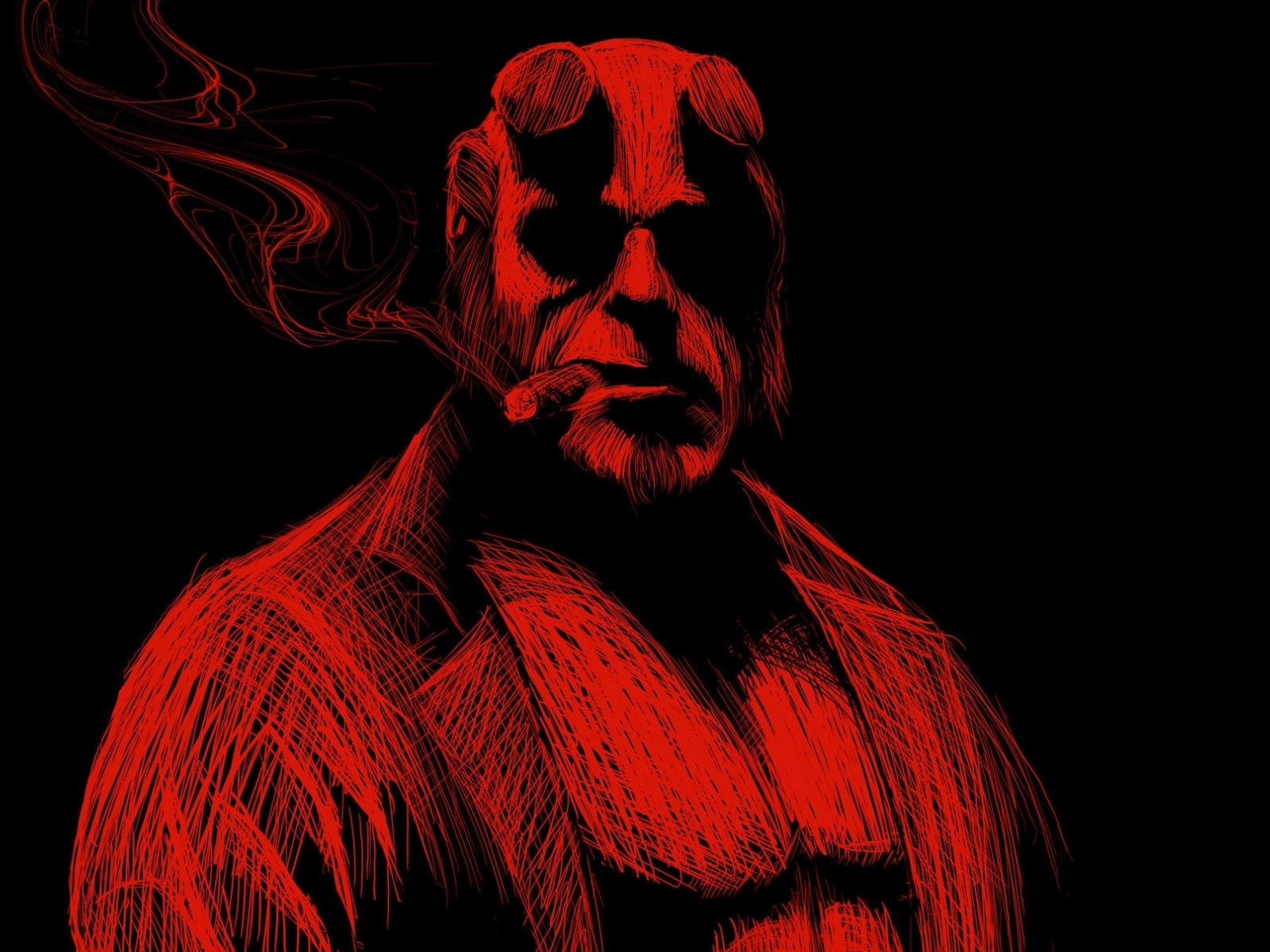 Download Wallpaper 1600x1200 Line Art Red Hellboy Superhero