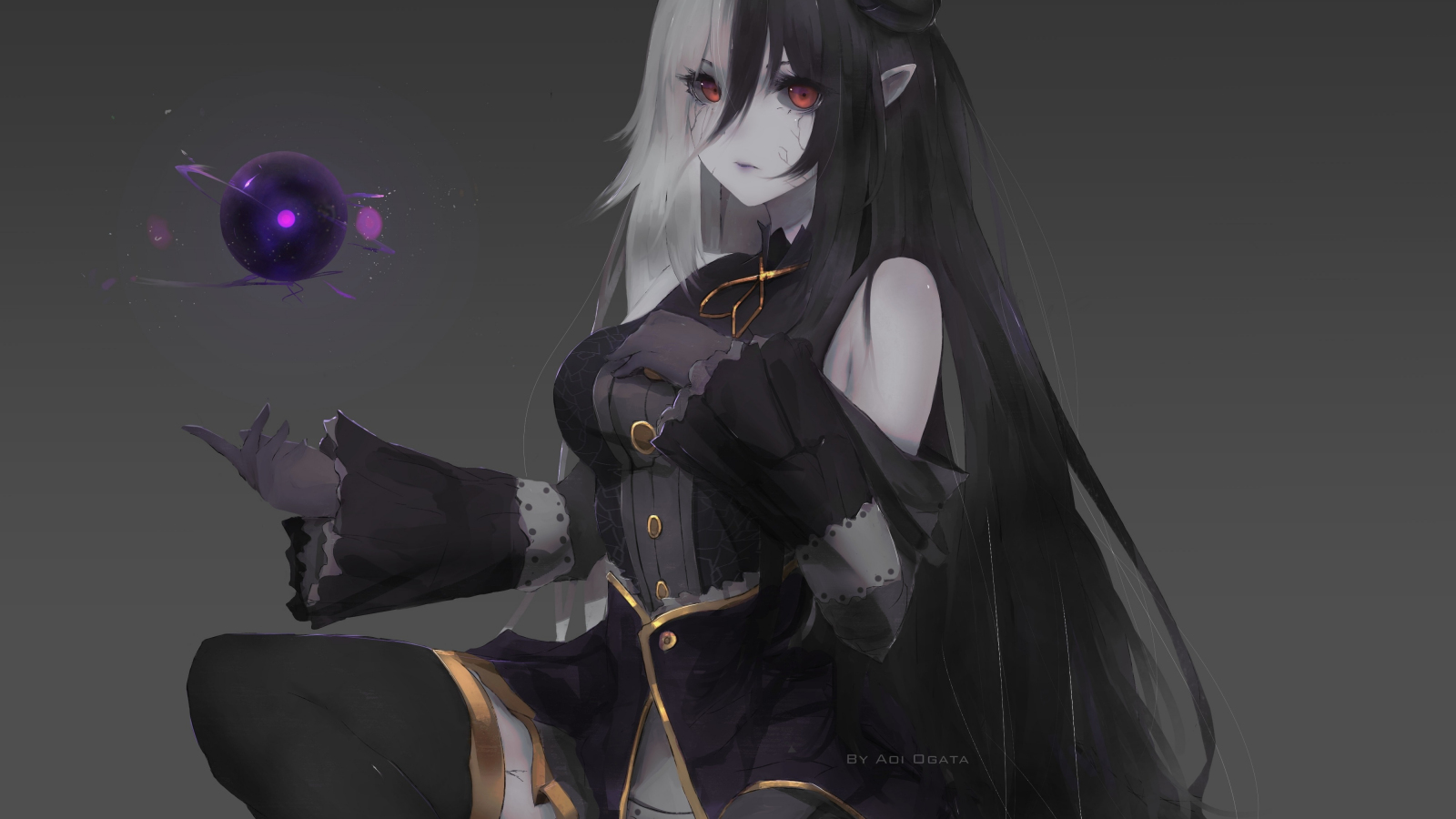 Download wallpaper 1600x900 devil, anime girl, magic, dark, 16:9 widescreen  1600x900 hd background, 2570