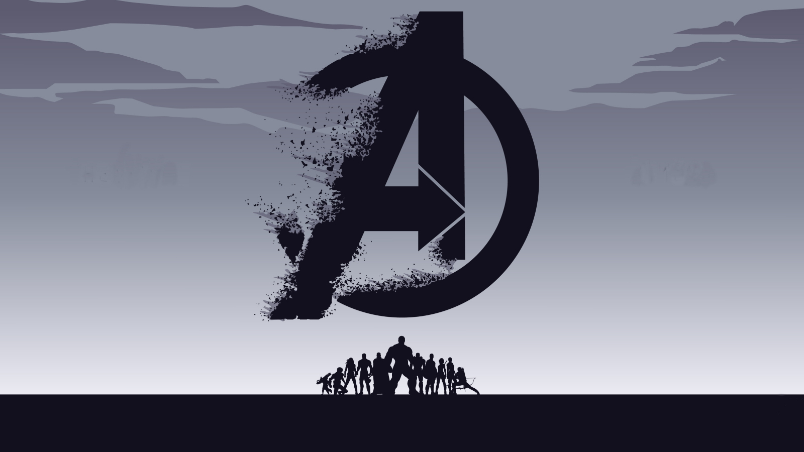 2019 movie, Avengers: Endgame, minimal, silhouette, art, 1600x900 wallpaper