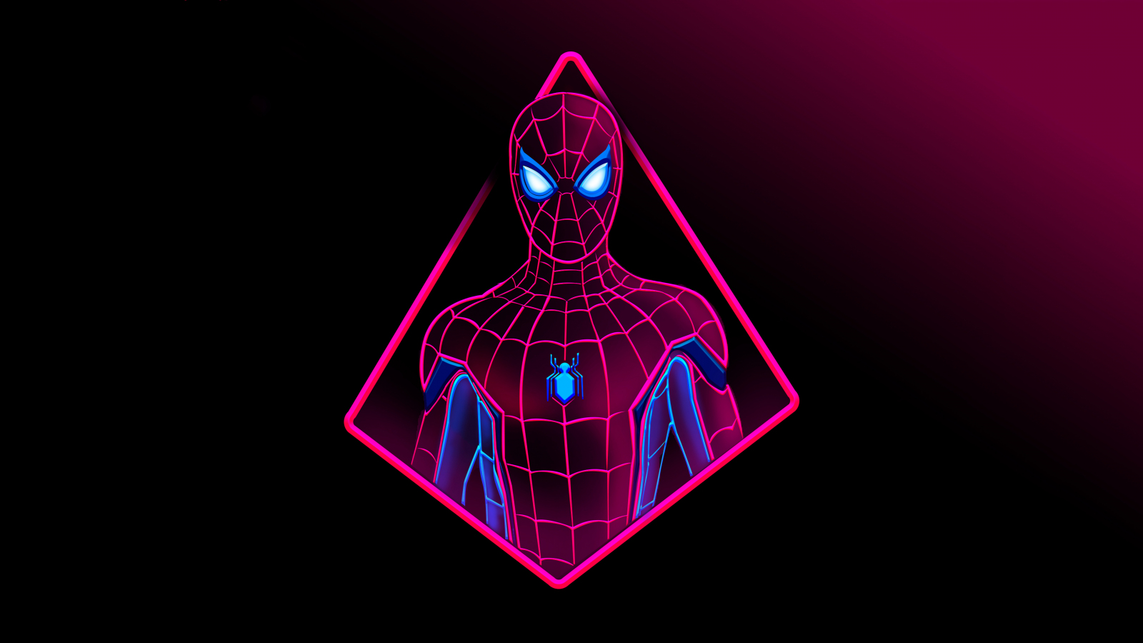 Download wallpaper 1600x900 blue eyes, spiderman, neon art, 16:9 ...