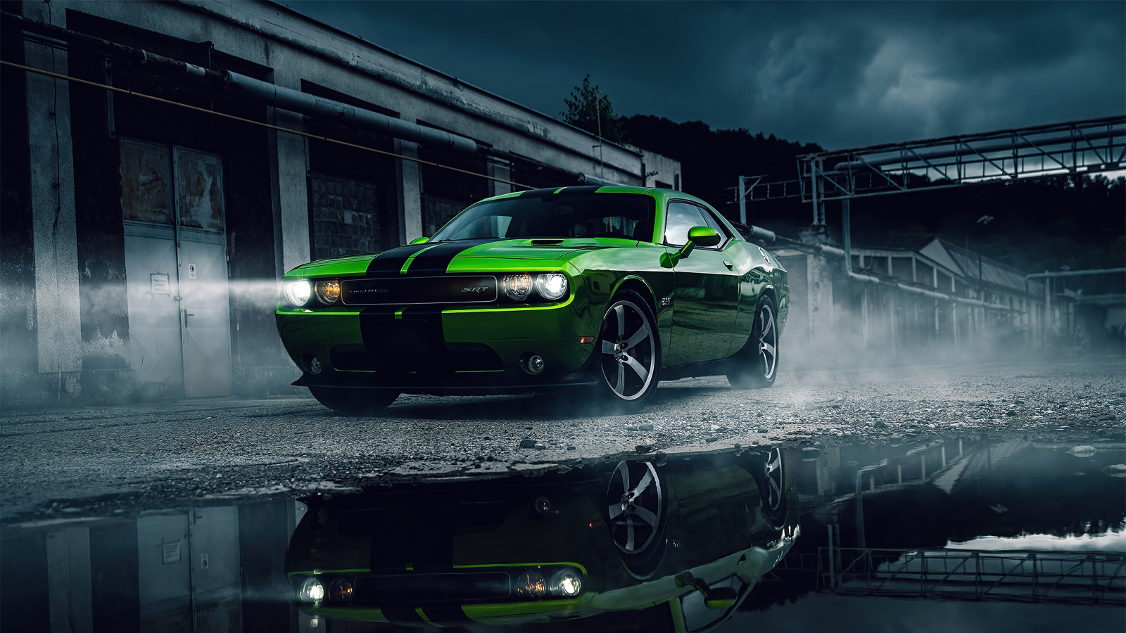 Green Dodge Challenger, muscle car, 2020, 1600x900 wallpaper