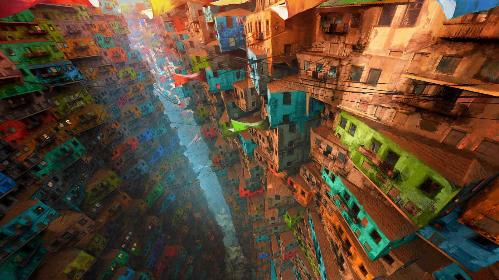 Cityscape, buildings, apartments, colorful, art, 1600x900 wallpaper