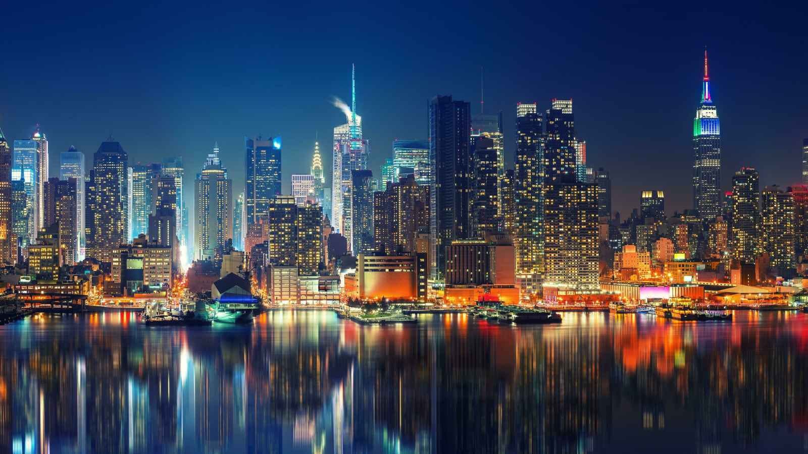 Download Wallpaper 1600x900 New York City, Nightscape, High Towers, 16: 