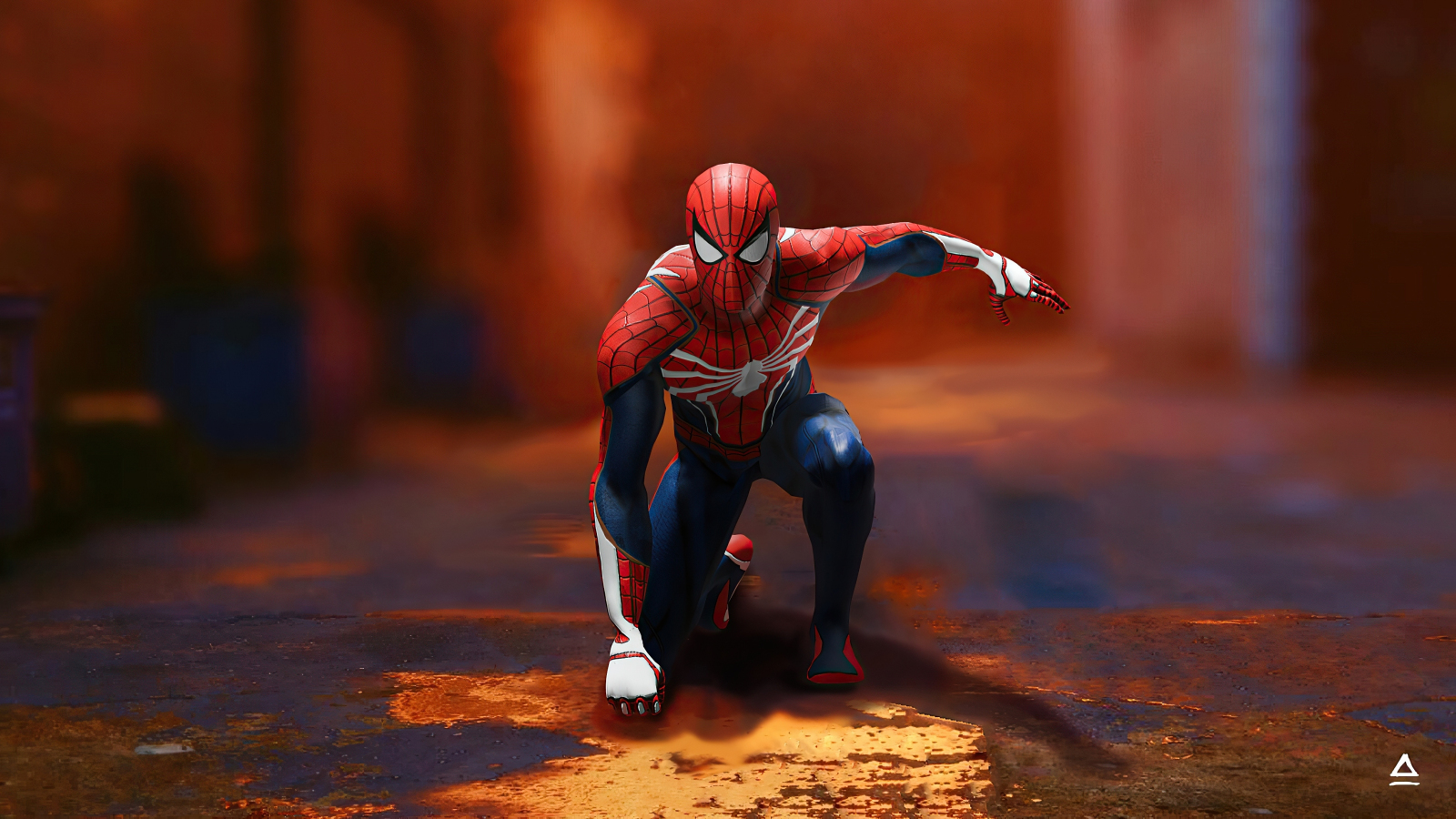 Download wallpaper 1600x900 spider-man, ready for jump, game art, 16:9 widescreen  1600x900 hd background, 25808