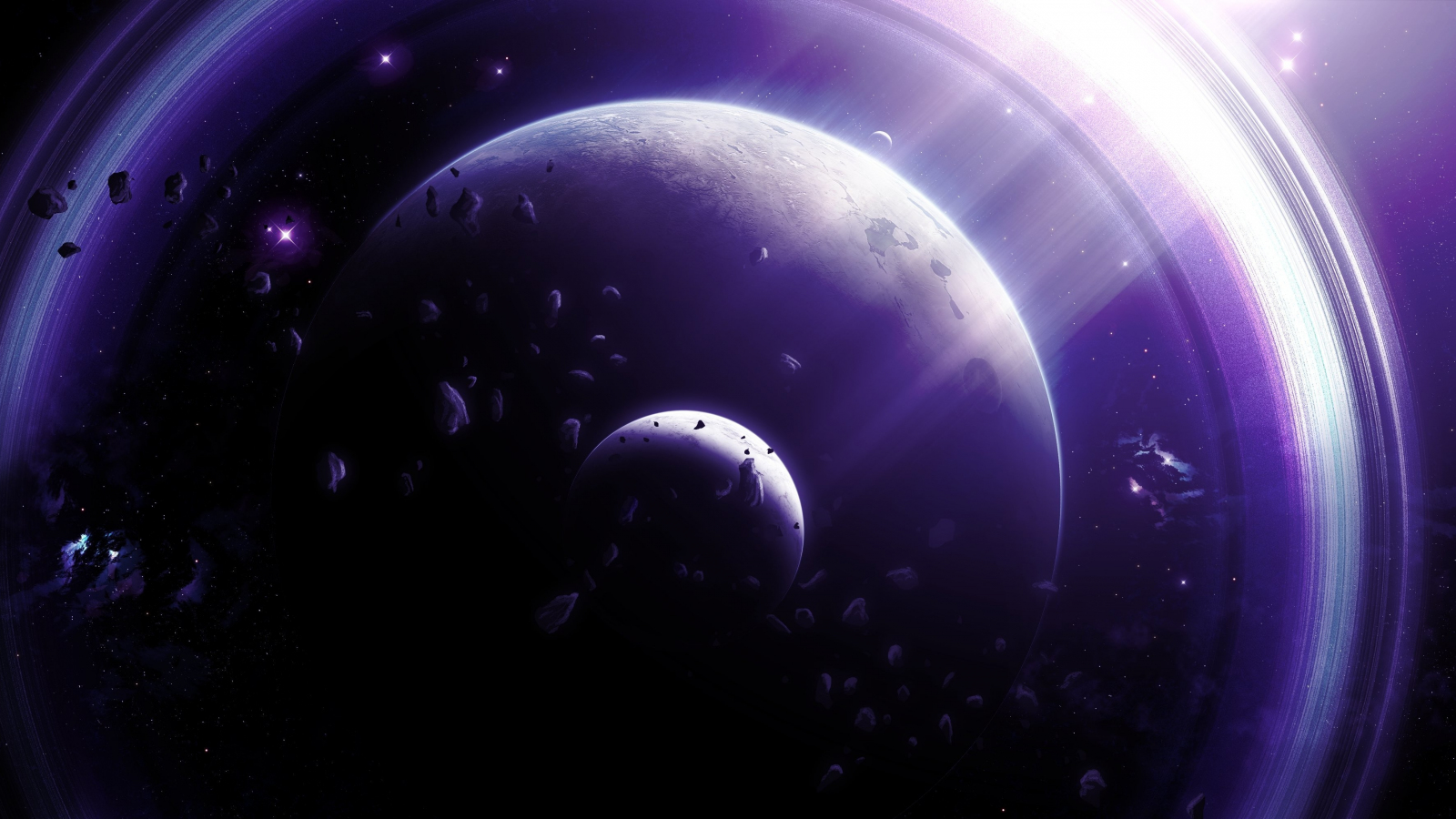 Download wallpaper 1600x900 space, planets and asteroid, fantasy art ...