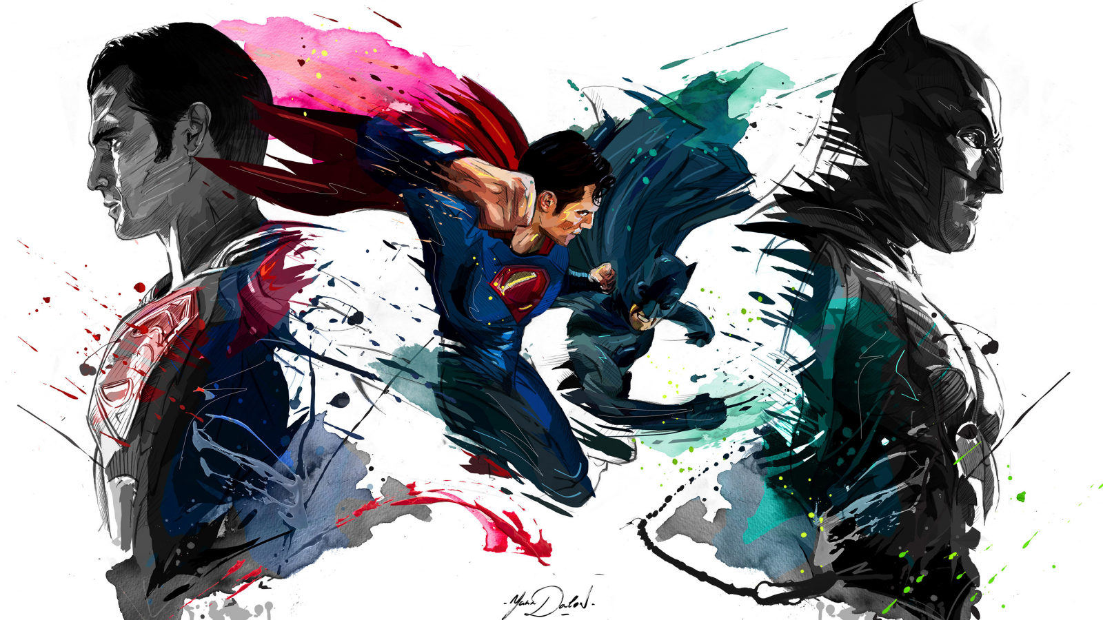 Batman vs superman, 4k, sketch artwork, 1600x900 wallpaper