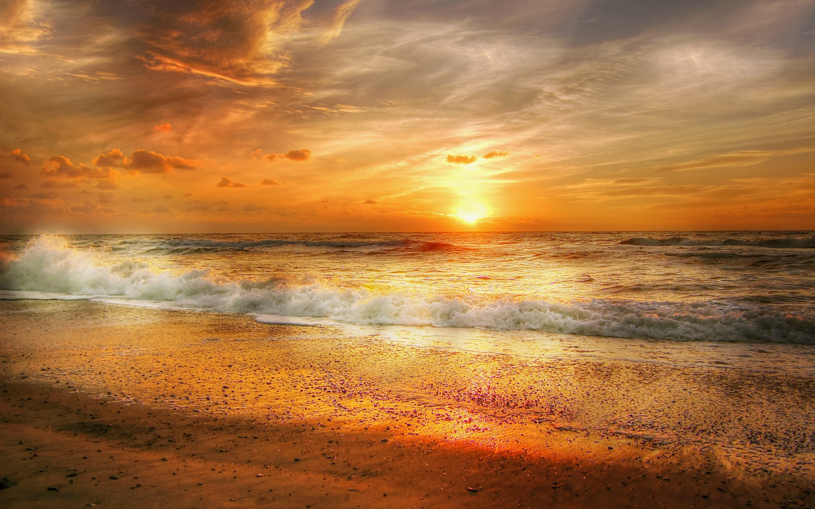 Download wallpaper 1680x1050 north sea, sunset, yellow sky, nature, 16: ...