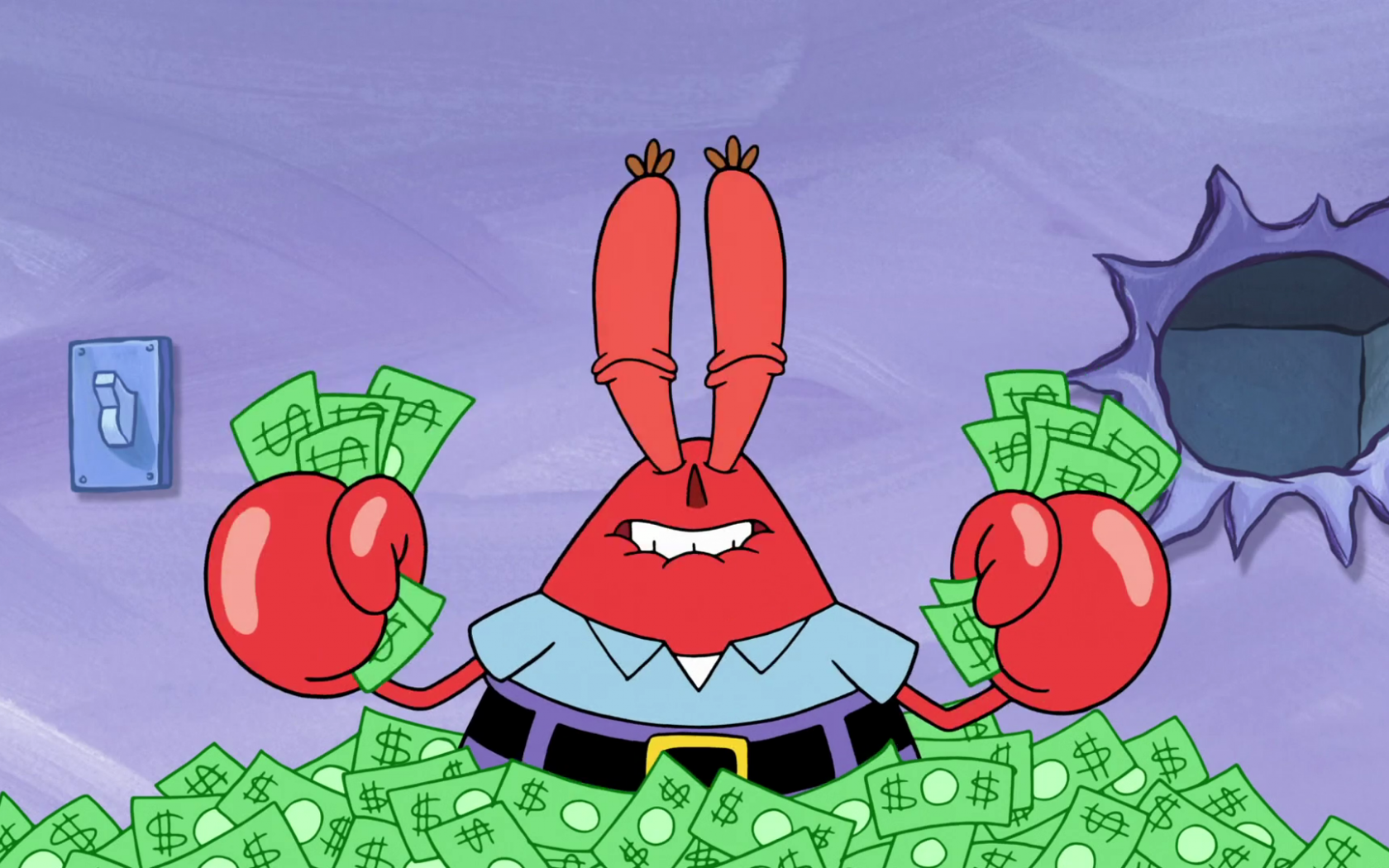 Mr. Krabs, SpongeBob SquarePants, tv series, cartoon, money, 1680x1050 wall...