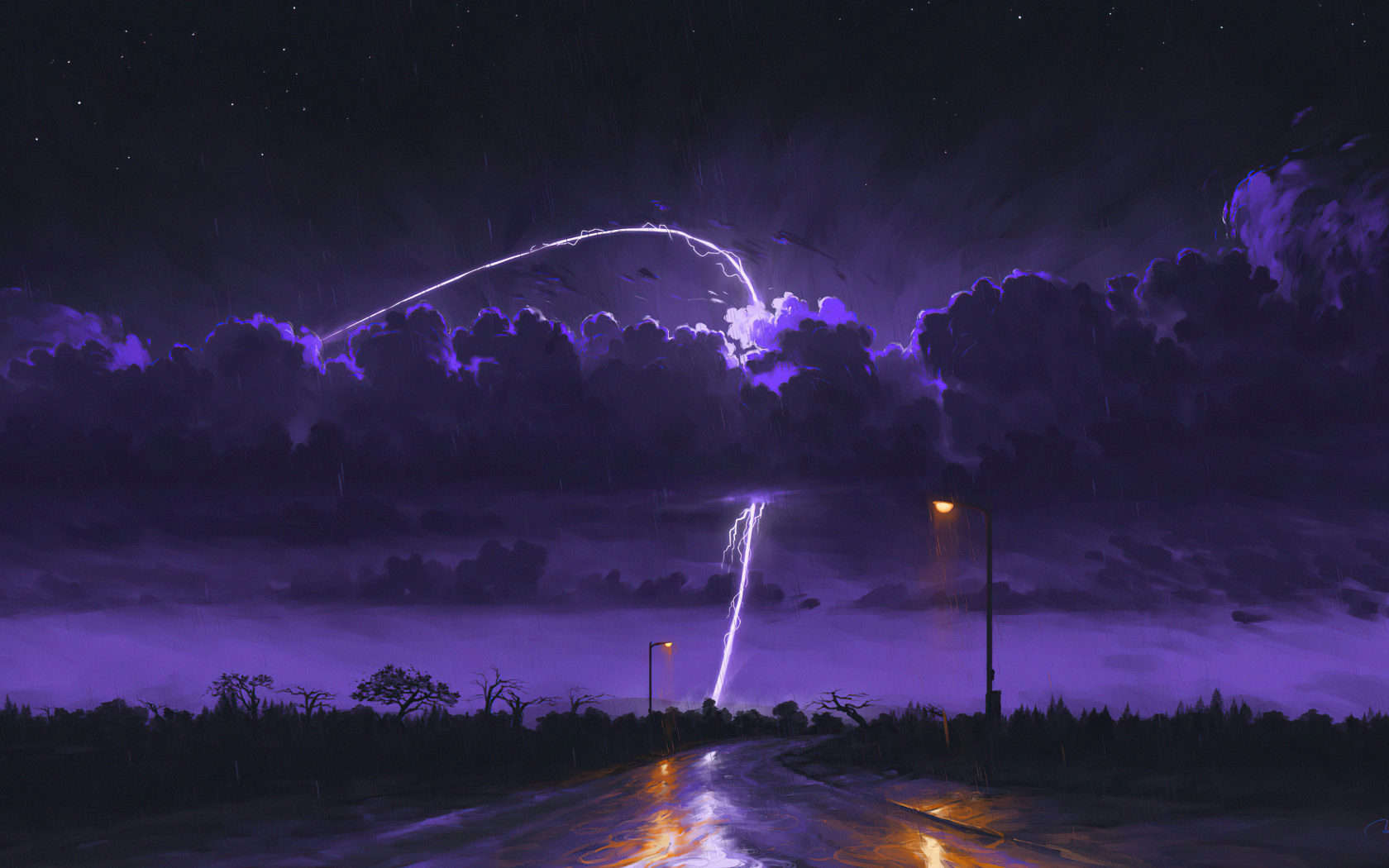 Rainy and stormy night, dark, art, 1680x1050 wallpaper