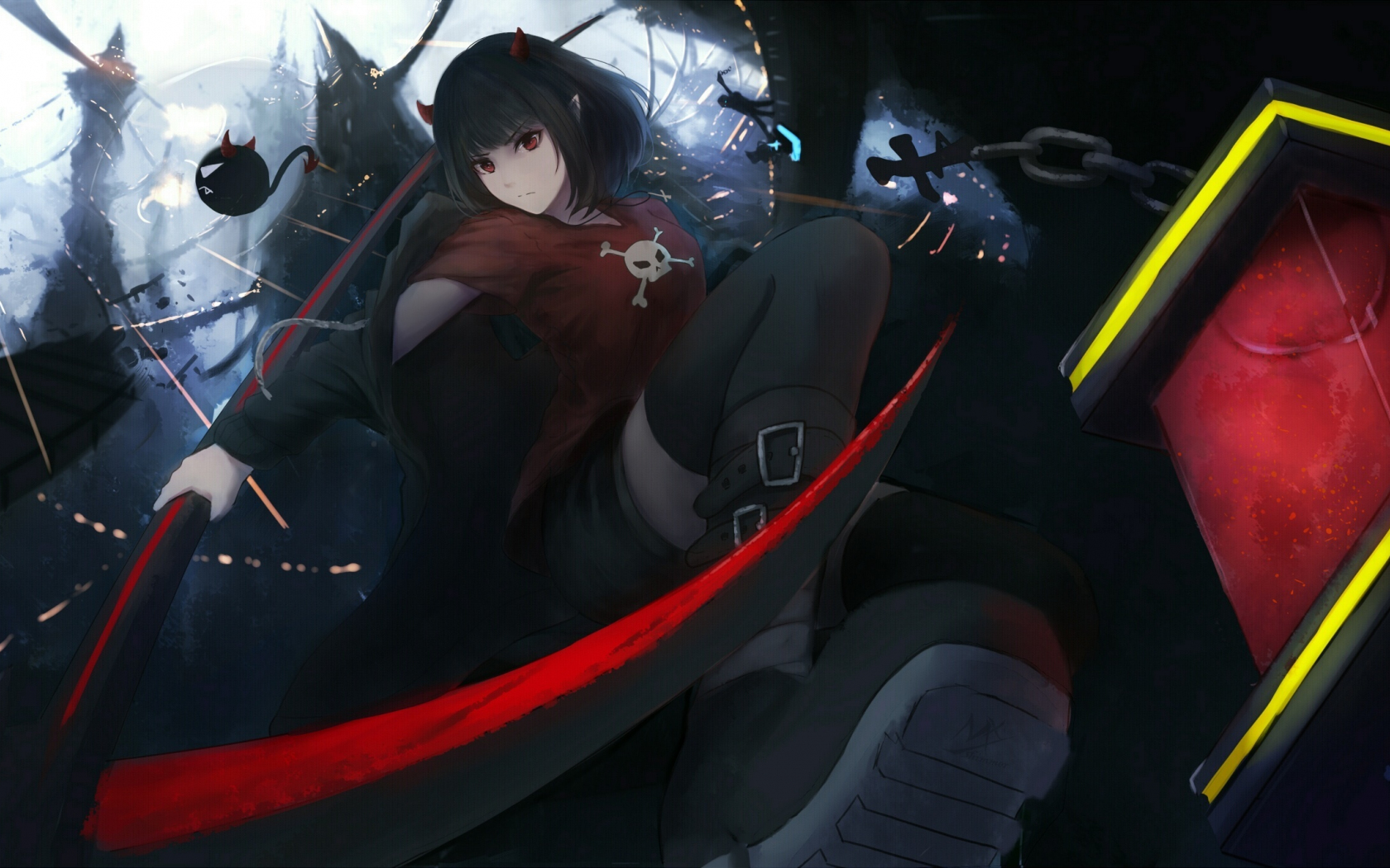 Download wallpaper 1680x1050 anime girl, fight, dark, 16:10 widescreen  1680x1050 hd background, 4591