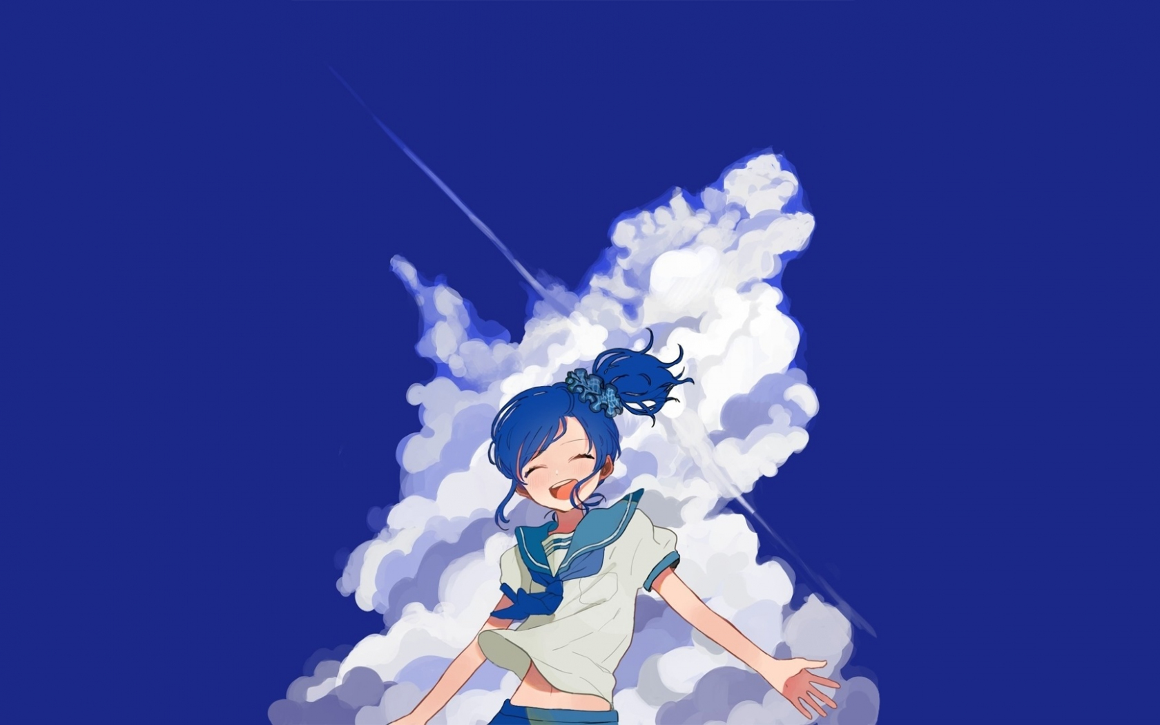 Download wallpaper 1680x1050 happy mood, clouds, blue sky, anime girl ...