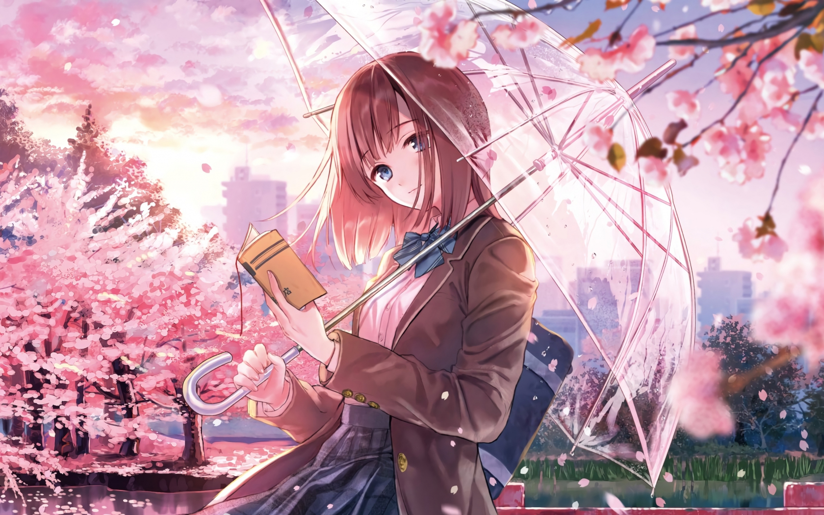 Download wallpaper 1680x1050 blossom, anime girl, beautiful, 16:10  widescreen 1680x1050 hd background, 24311