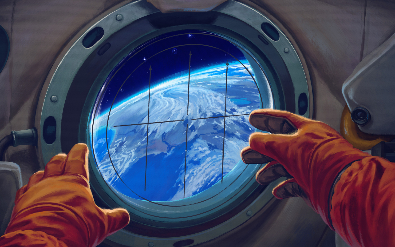 Spacecraft window, astronaut, 1680x1050 wallpaper