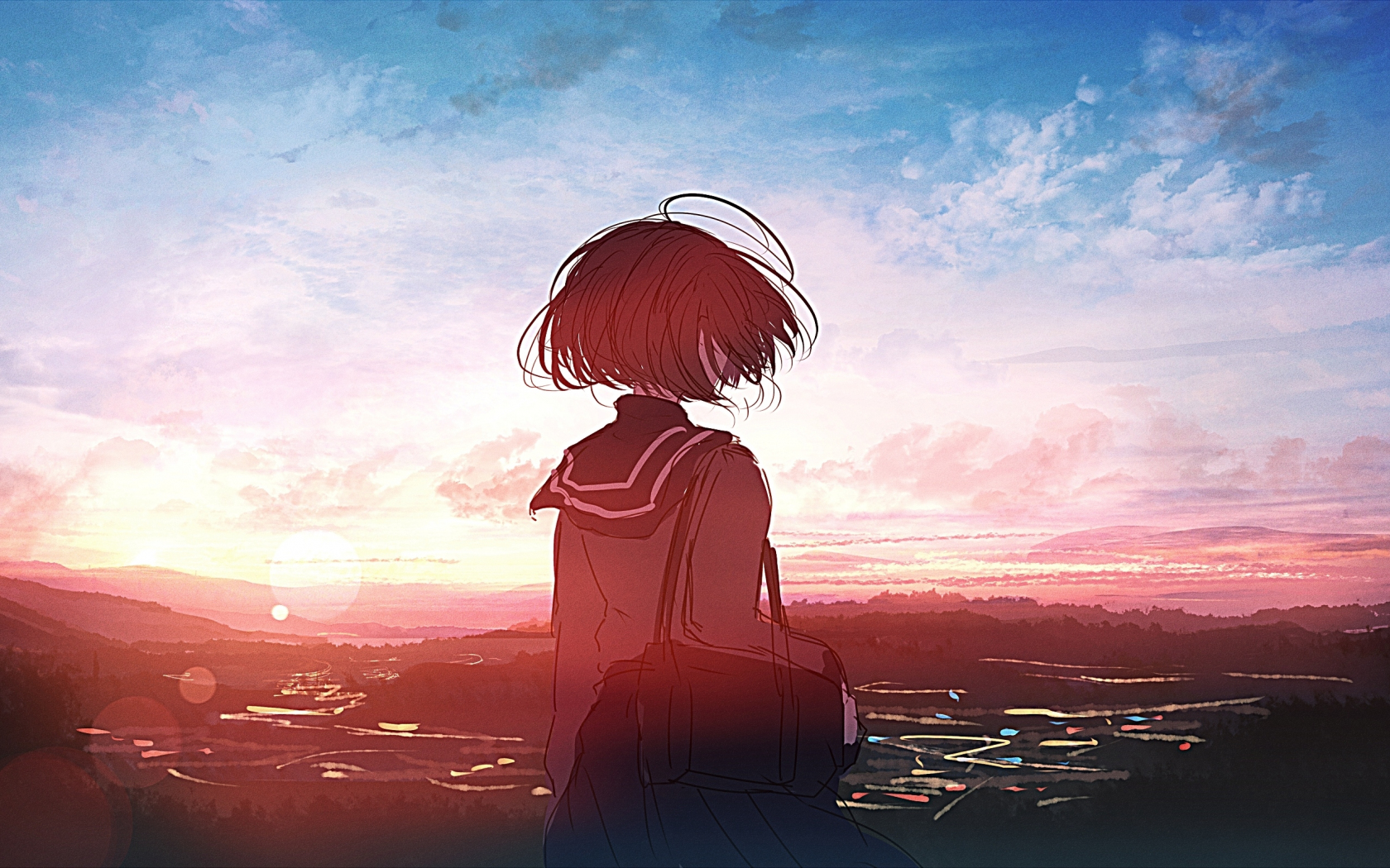 Download wallpaper 1680x1050 anime girl, sunset, outdoor, art, 16:10 ...