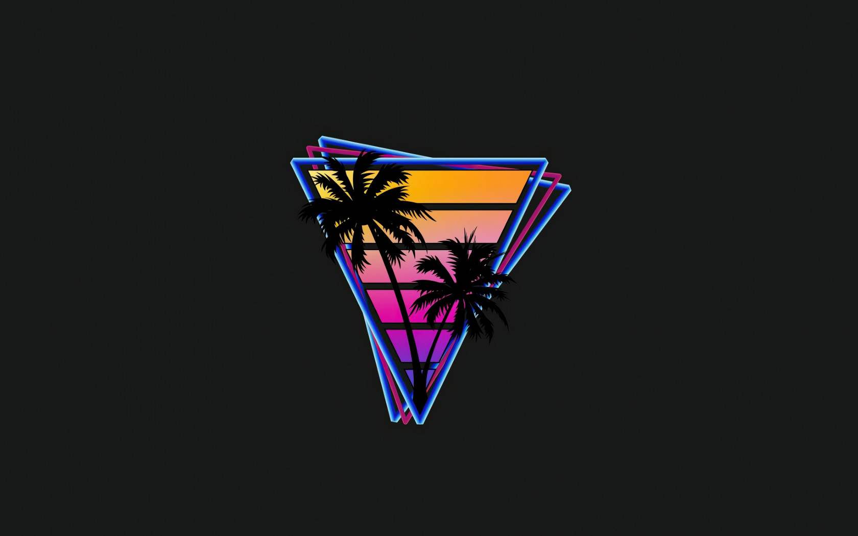 Download 1680x1050 wallpaper vaporwave, triangles, palm trees, minimal ...