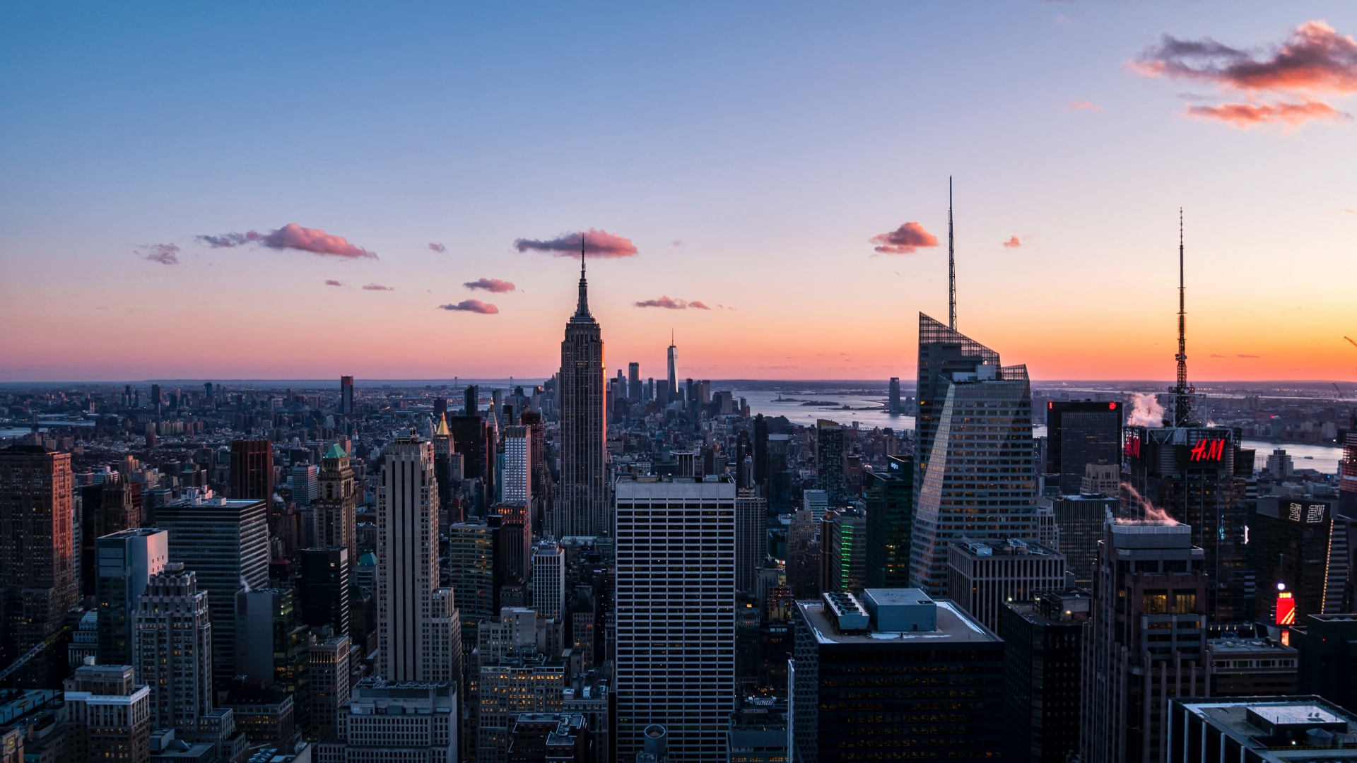 Download 1920x1080 wallpaper cityscape, evening, buildings, new york
