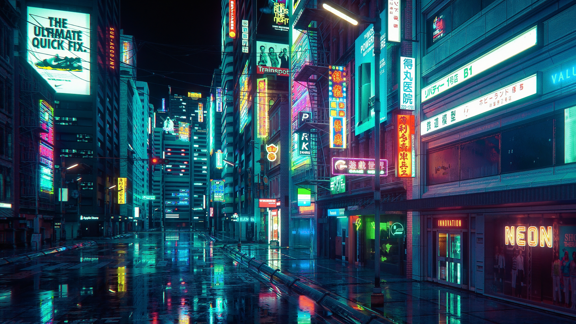 Download wallpaper 1920x1080 cyberpunk, dark, cityscape, buildings, art,  full hd, hdtv, fhd, 1080p wallpaper, 1920x1080 hd background, 16538