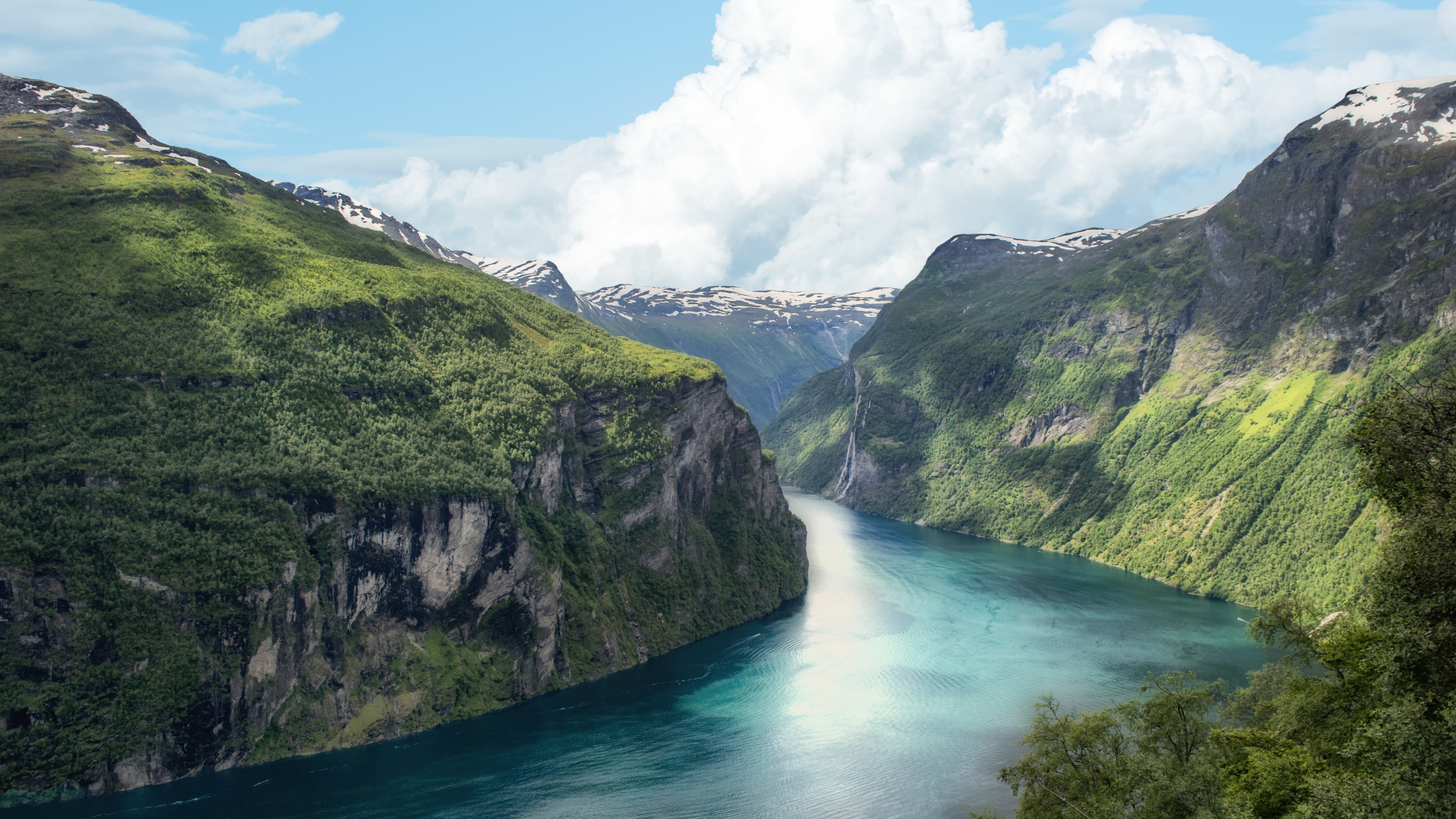 fjord waterfall background dual monitor
