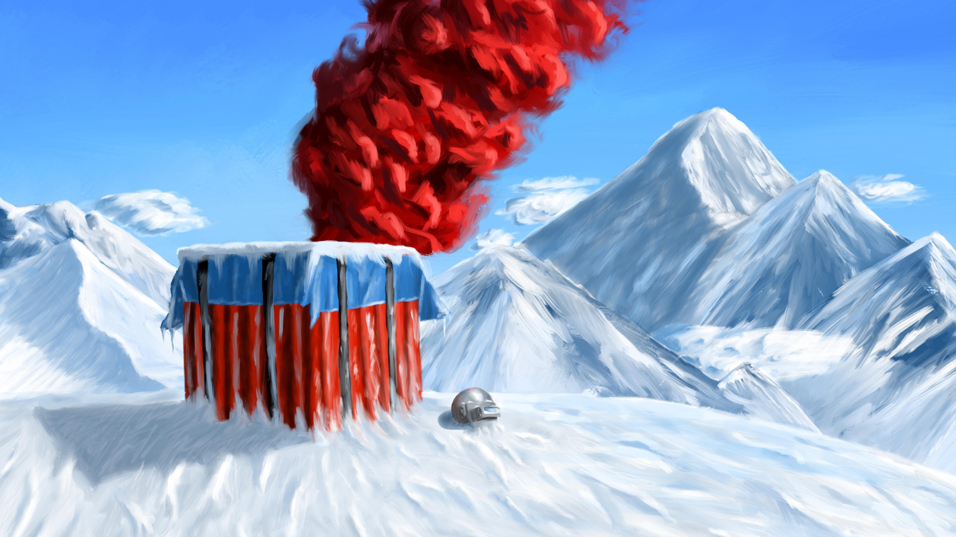 Download 1920x1080 wallpaper pubg, winter, mountains, landscape, red