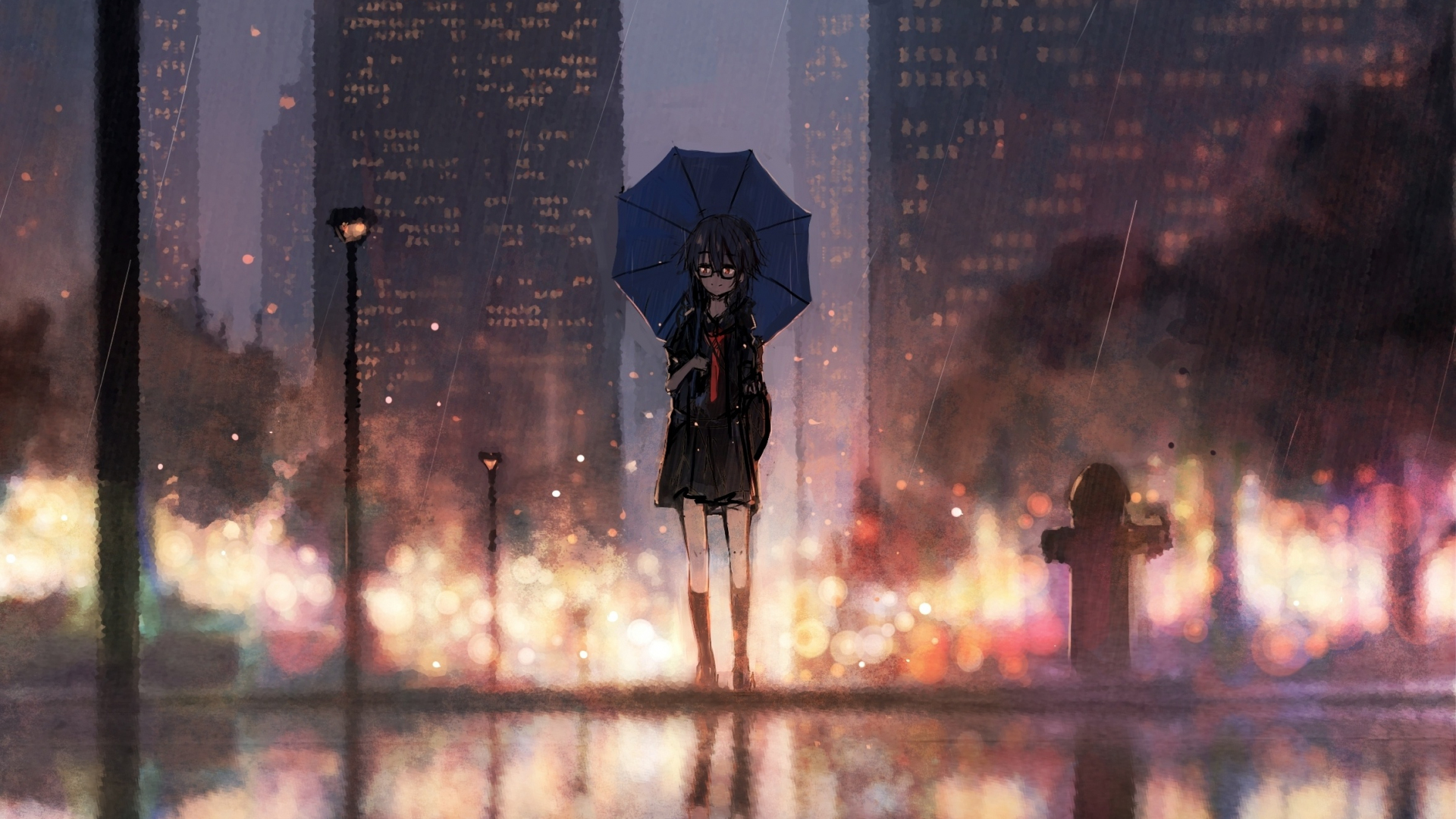Wallpaper rain, umbrella, anime, Japan, art, girl, tram images for desktop,  section прочее - download