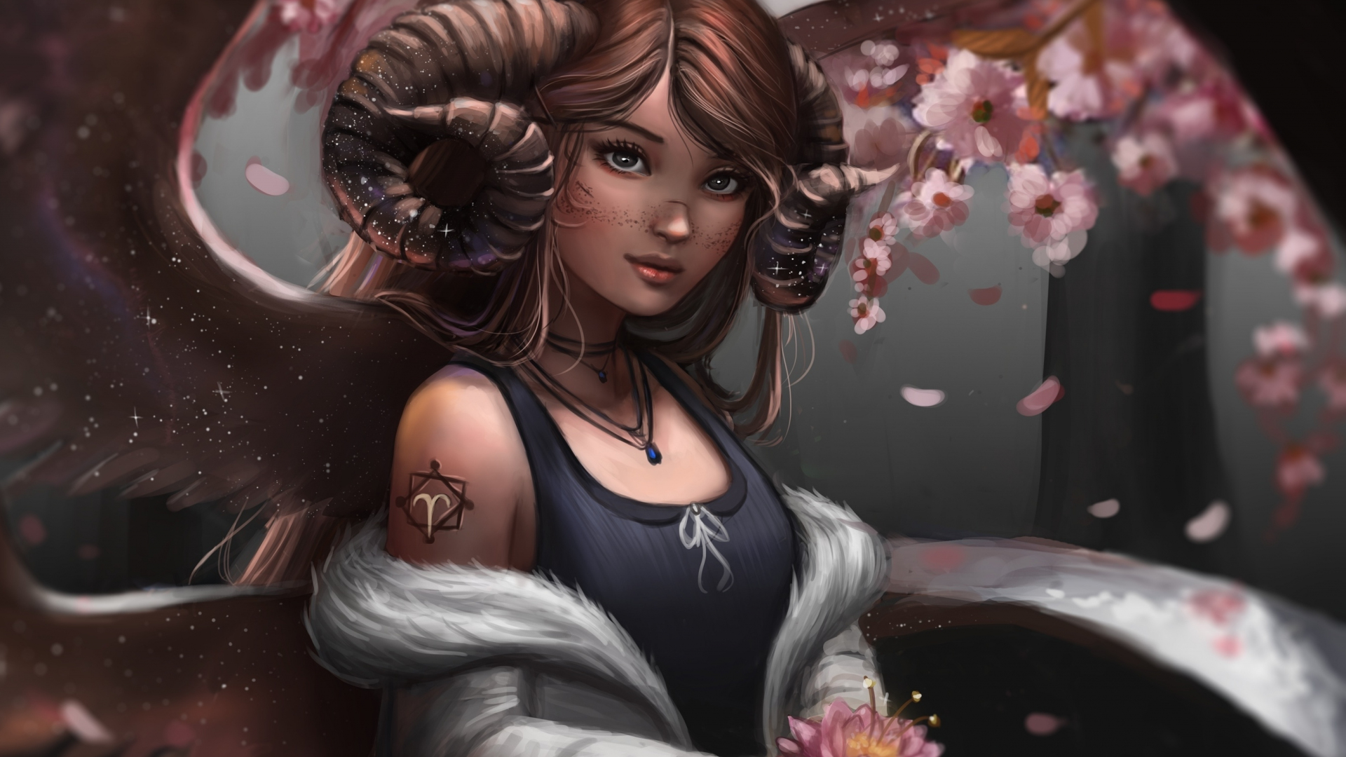 Download wallpaper 1920x1080 fantasy, aries girl, art, full hd, hdtv ...