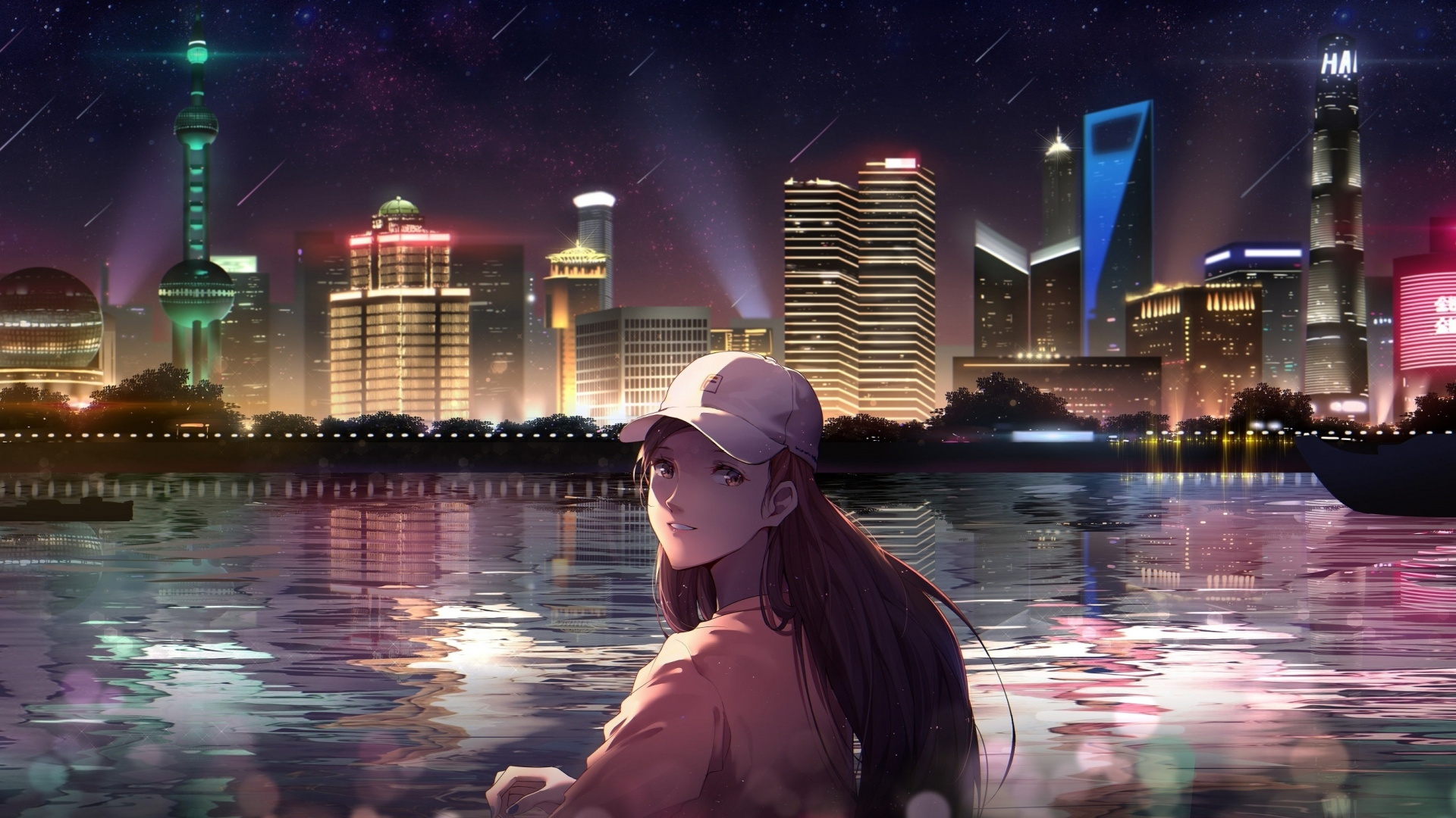 Download 1920x1080 wallpaper night  out city  anime  girl 