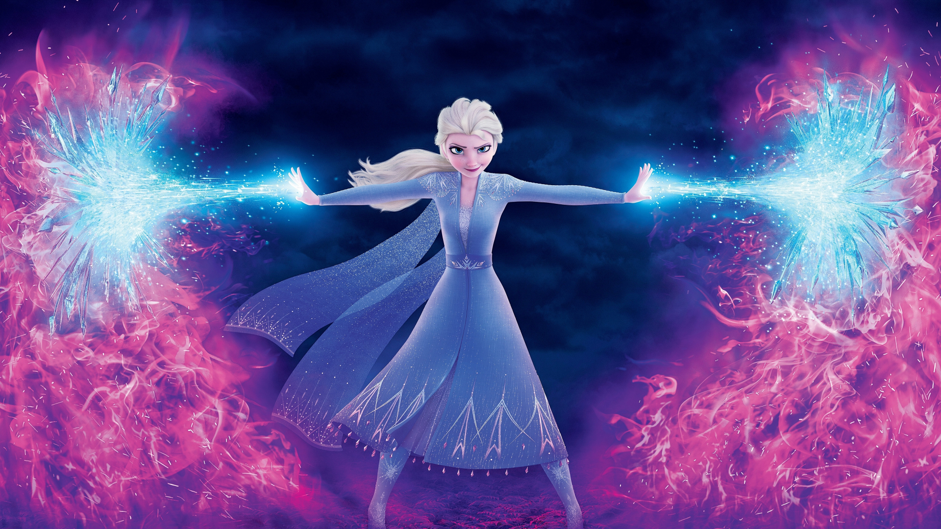 Download wallpaper 1920x1080 snow fire, elsa, frozen part 2, movie ...