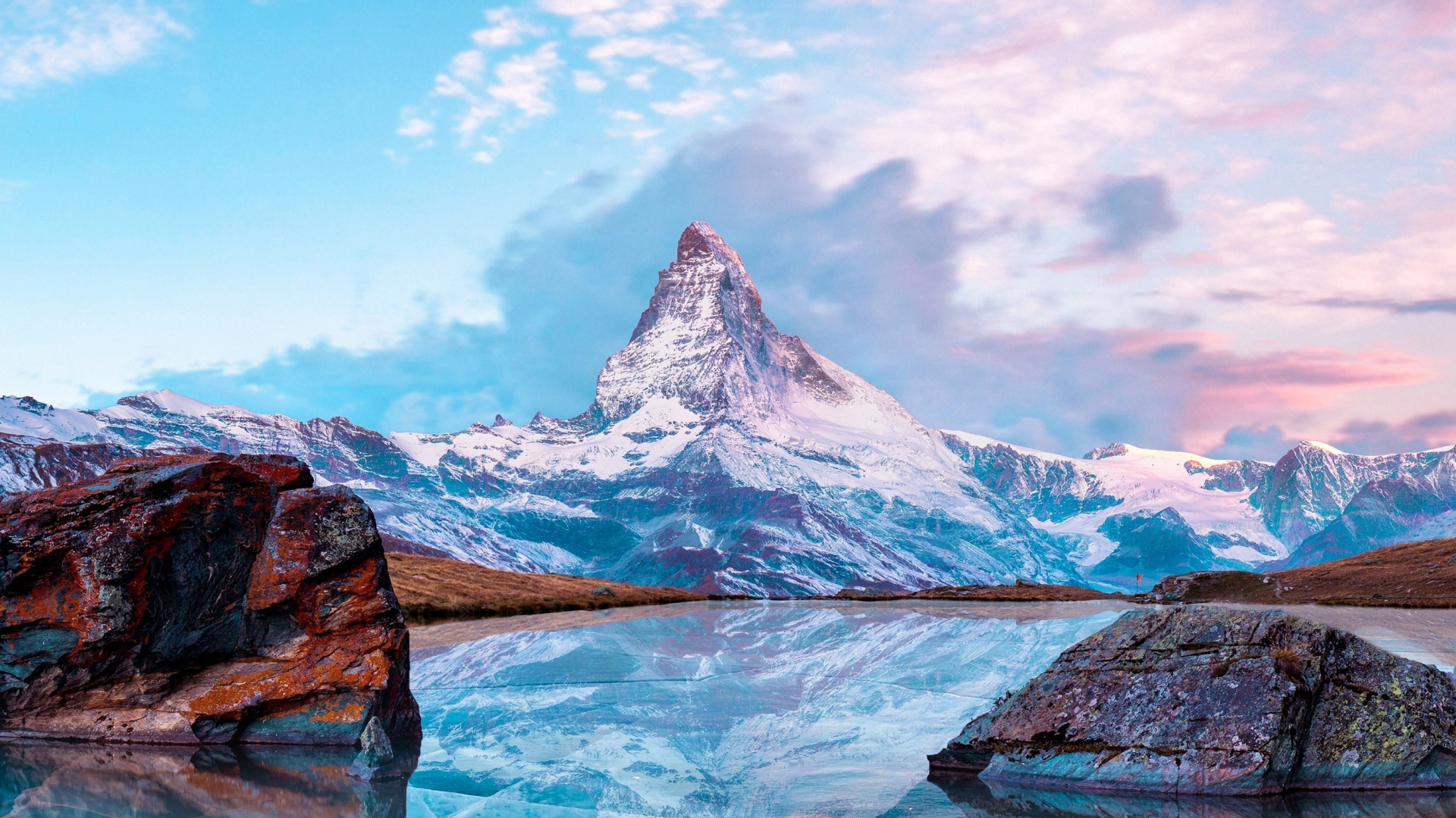 Download wallpaper 1920x1080 matterhorn, mountains, nature, frozen lake,  reflection, winter, full hd, hdtv, fhd, 1080p wallpaper, 1920x1080 hd  background, 20847