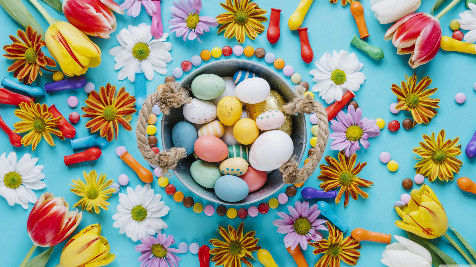 Download wallpaper 1920x1080 2022, easter festival, colorful eggs, spring,  full hd, hdtv, fhd, 1080p wallpaper, 1920x1080 hd background, 27972