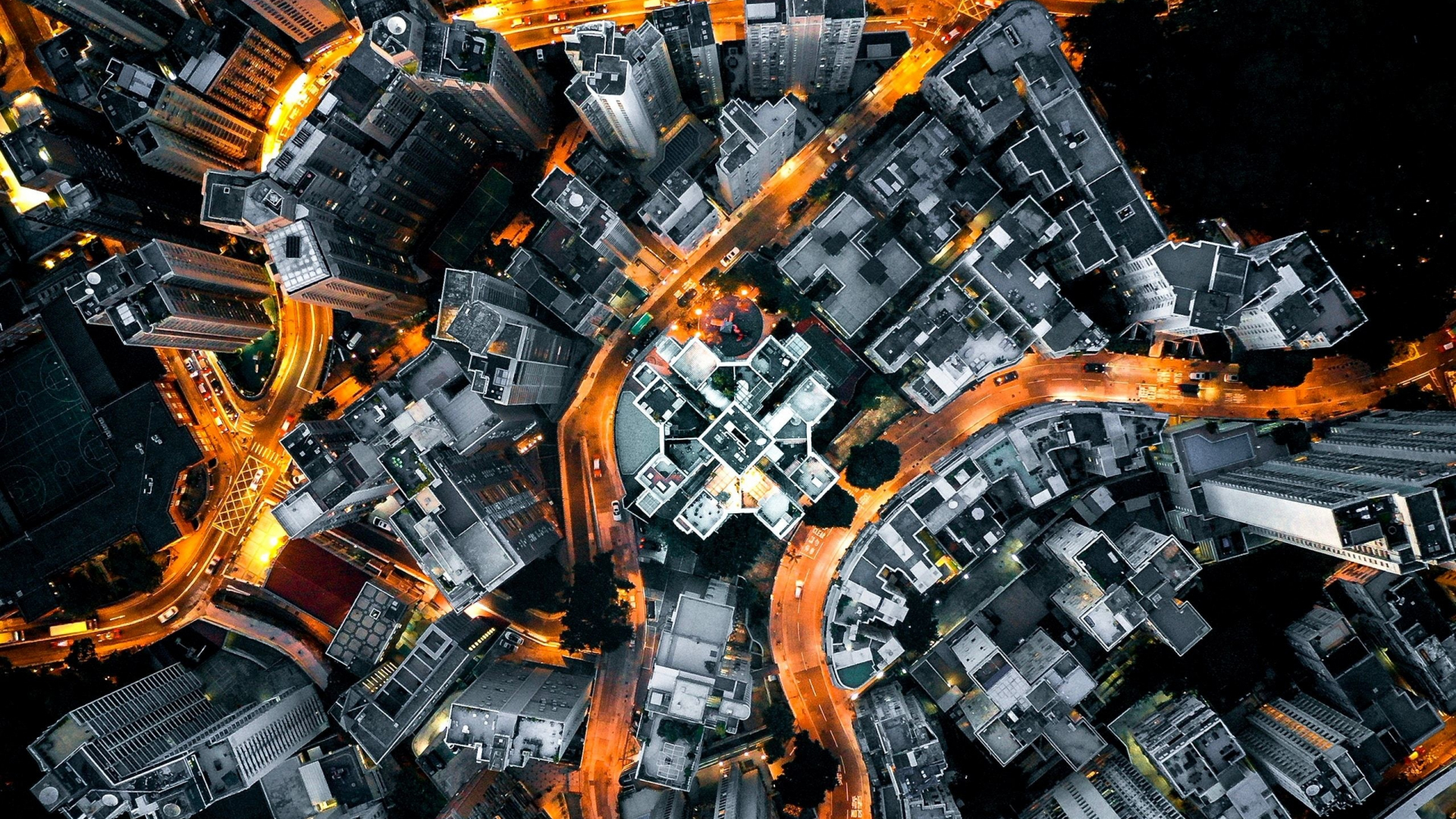 Download Night, Aerial View, Yellow Lights Of Road, City 1920X1080