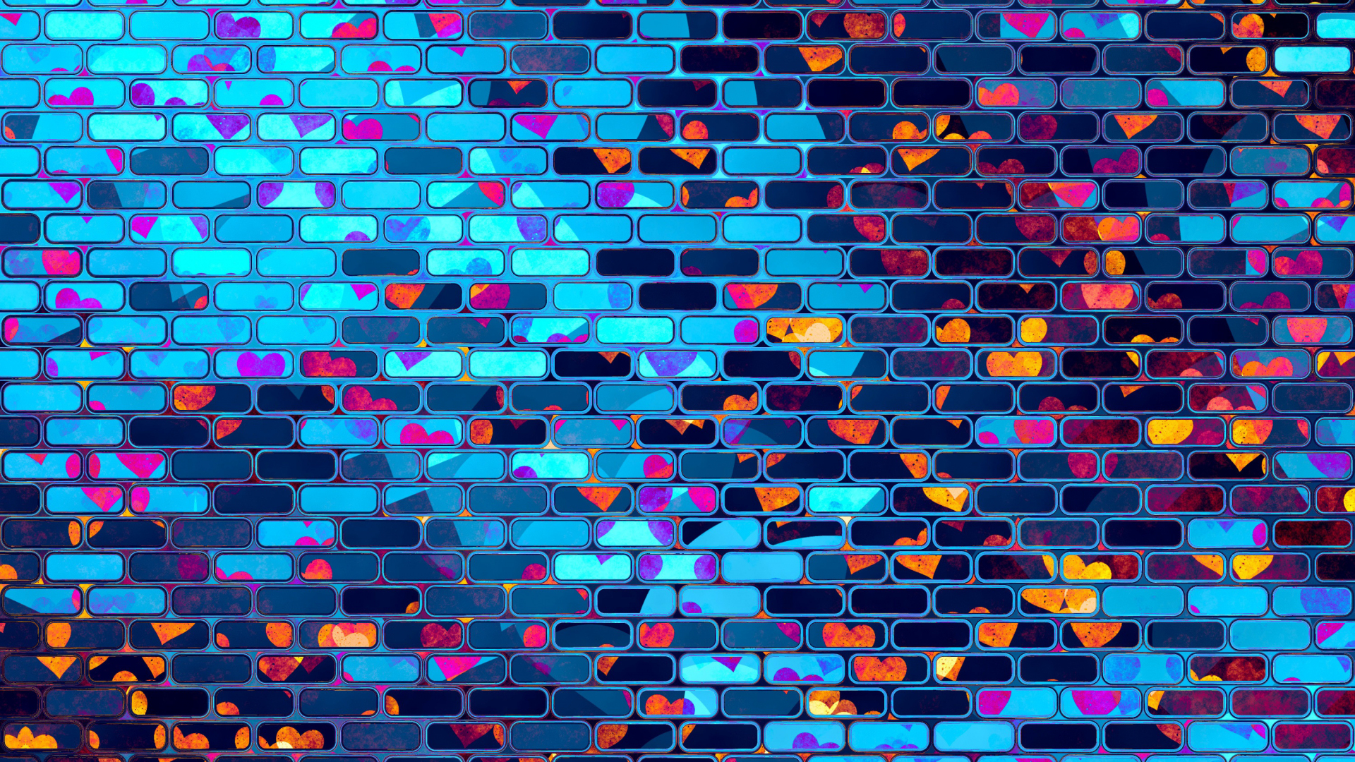 Download wallpaper 1920x1080 neon, hearts, brick wall, full hd, hdtv, fhd, 1080p  wallpaper, 1920x1080 hd background, 15032