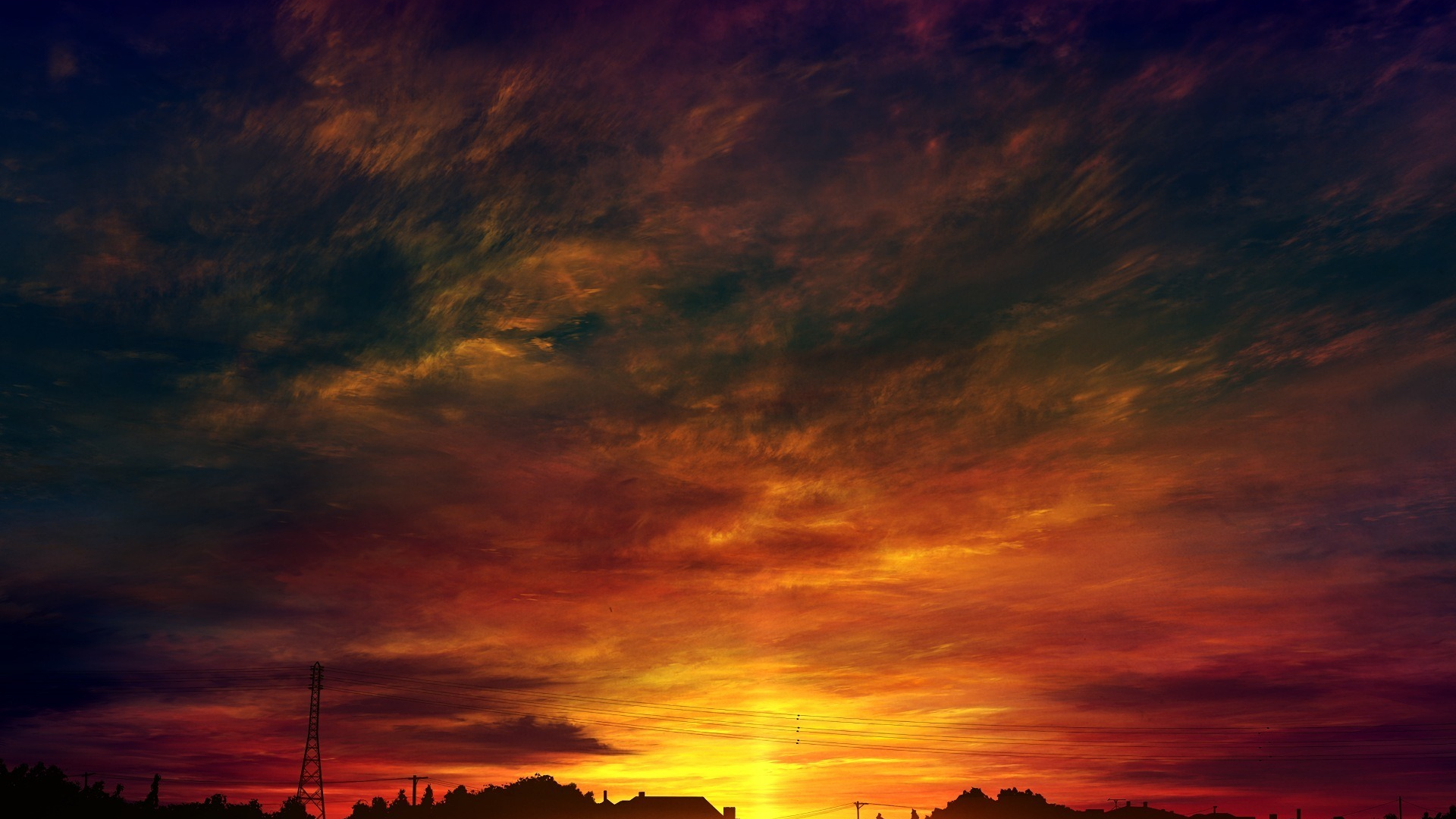 Download 1920x1080 Wallpaper Original Anime Sunset Sky Full Hd