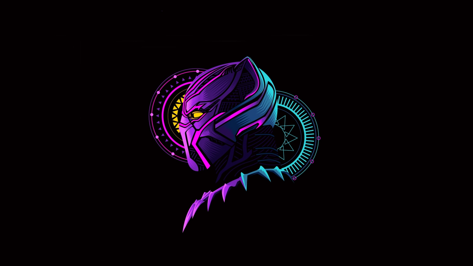 Download 1920x1080 wallpaper black panther, glow, mask, minimal art