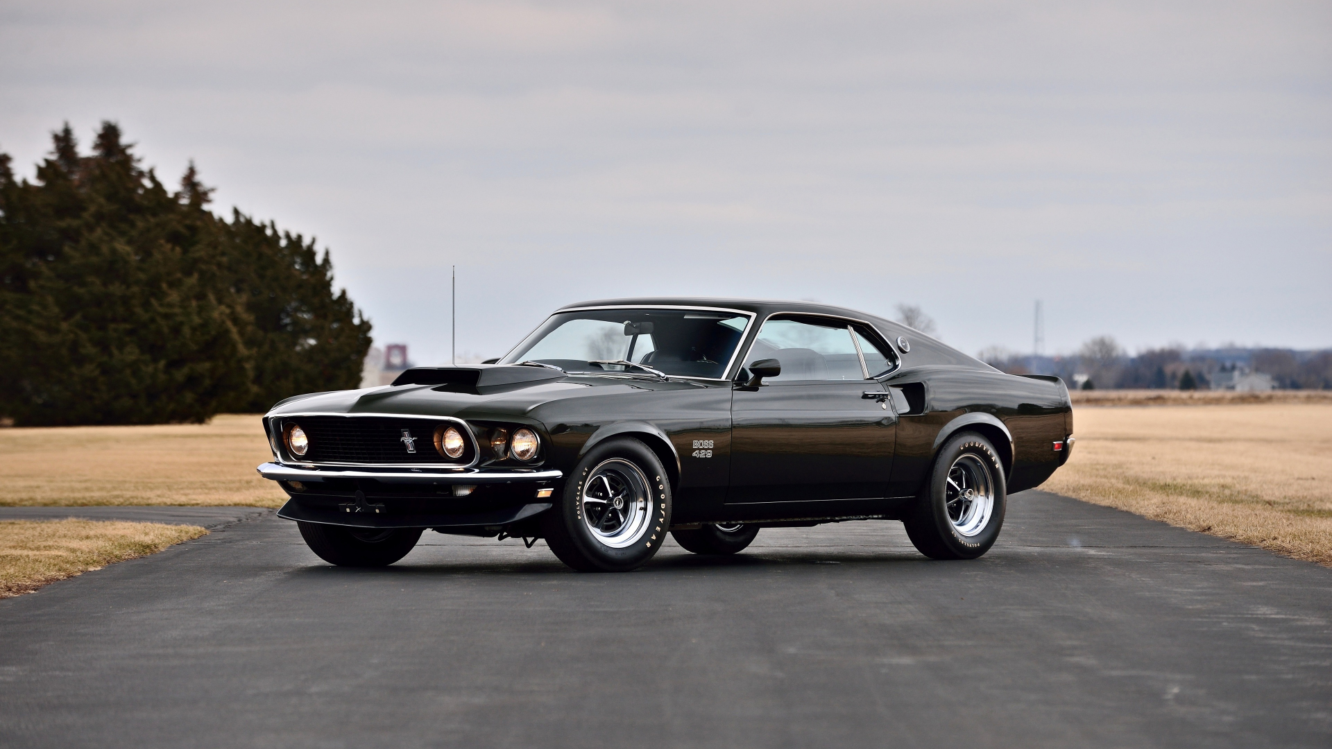 Download wallpaper 1920x1080 on road, 1969 ford mustang boss 429, black ...