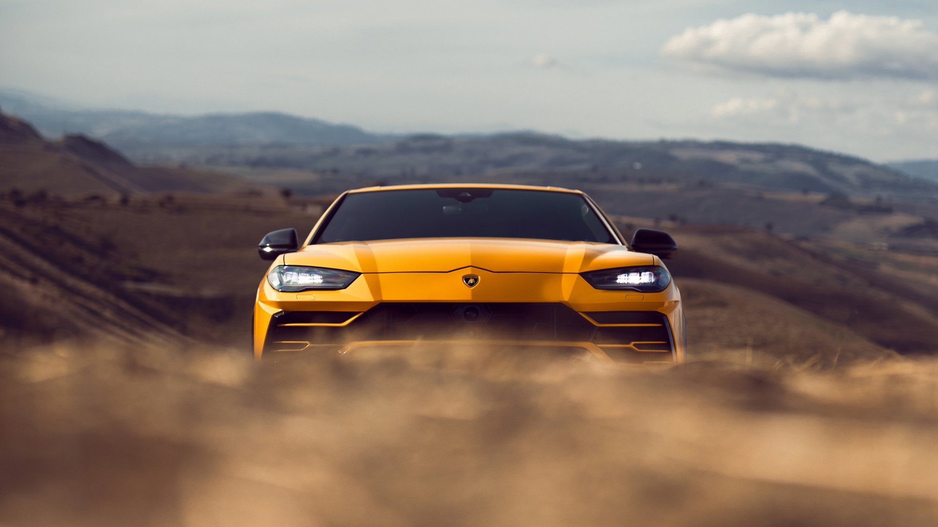 Download wallpaper 1920x1080 yellow, front, lamborghini urus, full hd, hdtv,  fhd, 1080p wallpaper, 1920x1080 hd background, 16435