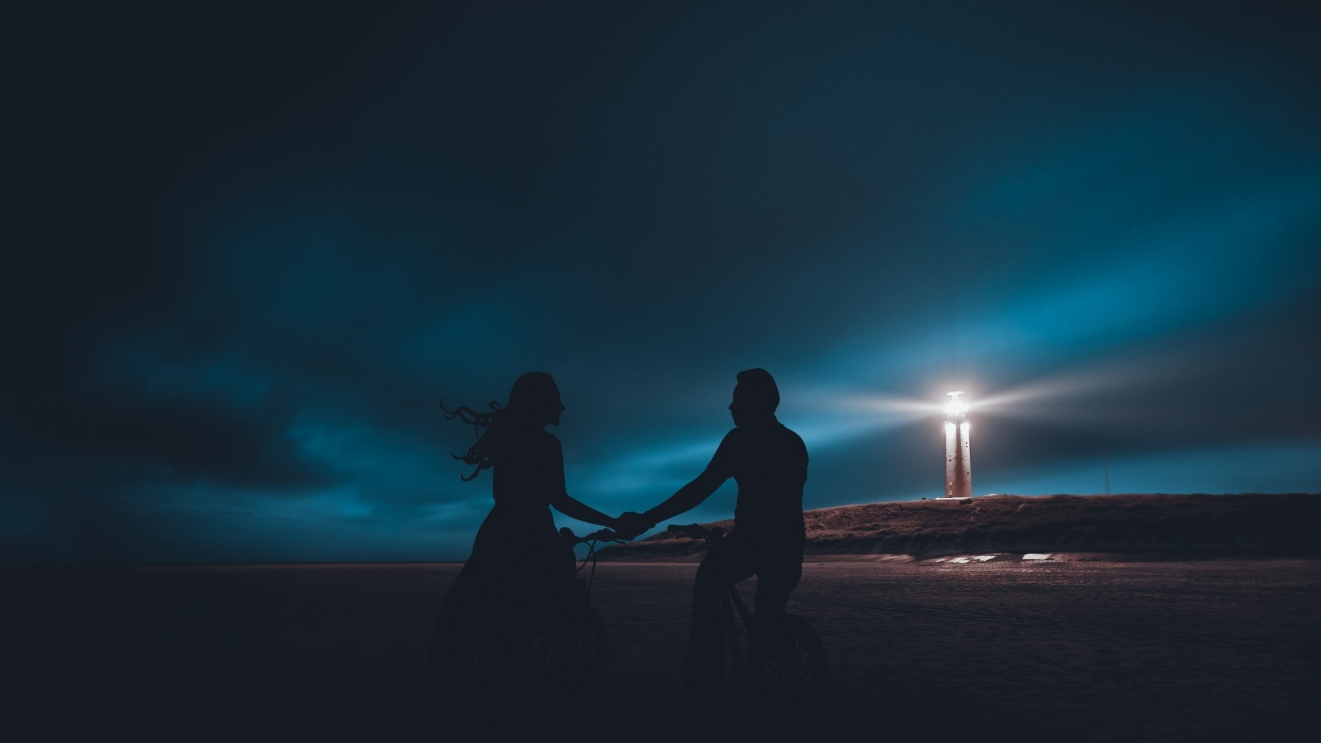 Cycling, couple, silhouette, outdoor, 1920x1080 wallpaper