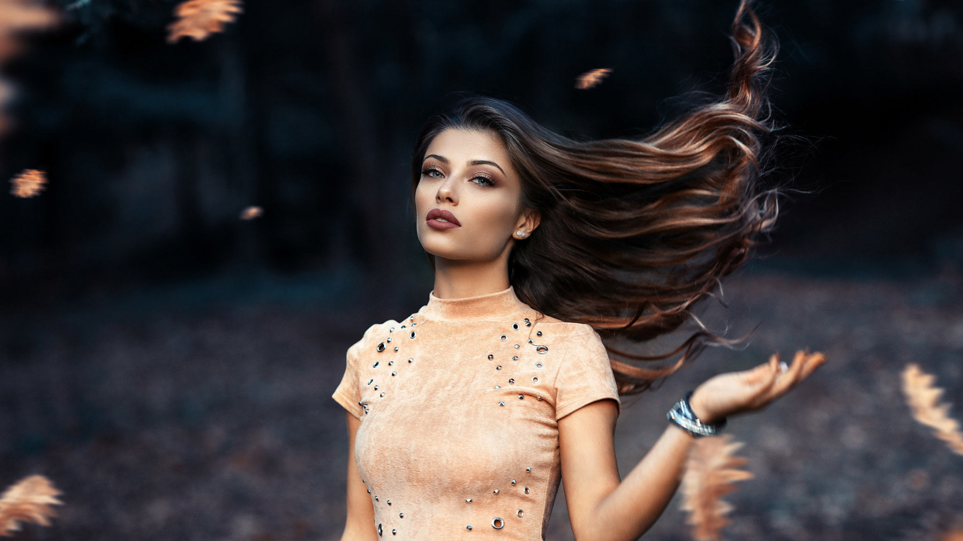 Download Wallpaper 1920x1080 Outdoor, Autumn, Hair In Air, Girl Model ...