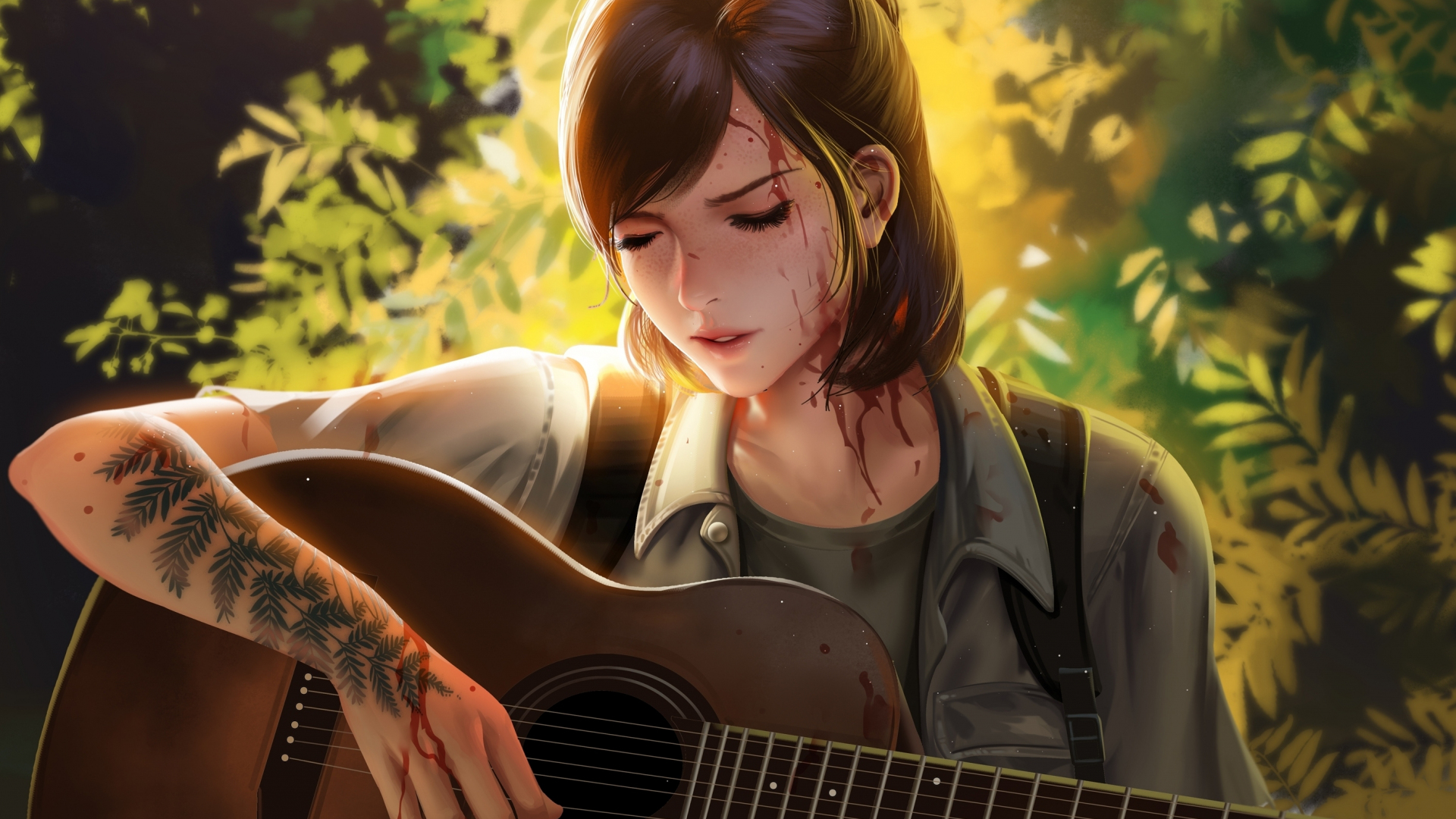Download wallpaper 1920x1080 ellie, guitar play, the last of us, video game  art, full hd, hdtv, fhd, 1080p wallpaper, 1920x1080 hd background, 25443