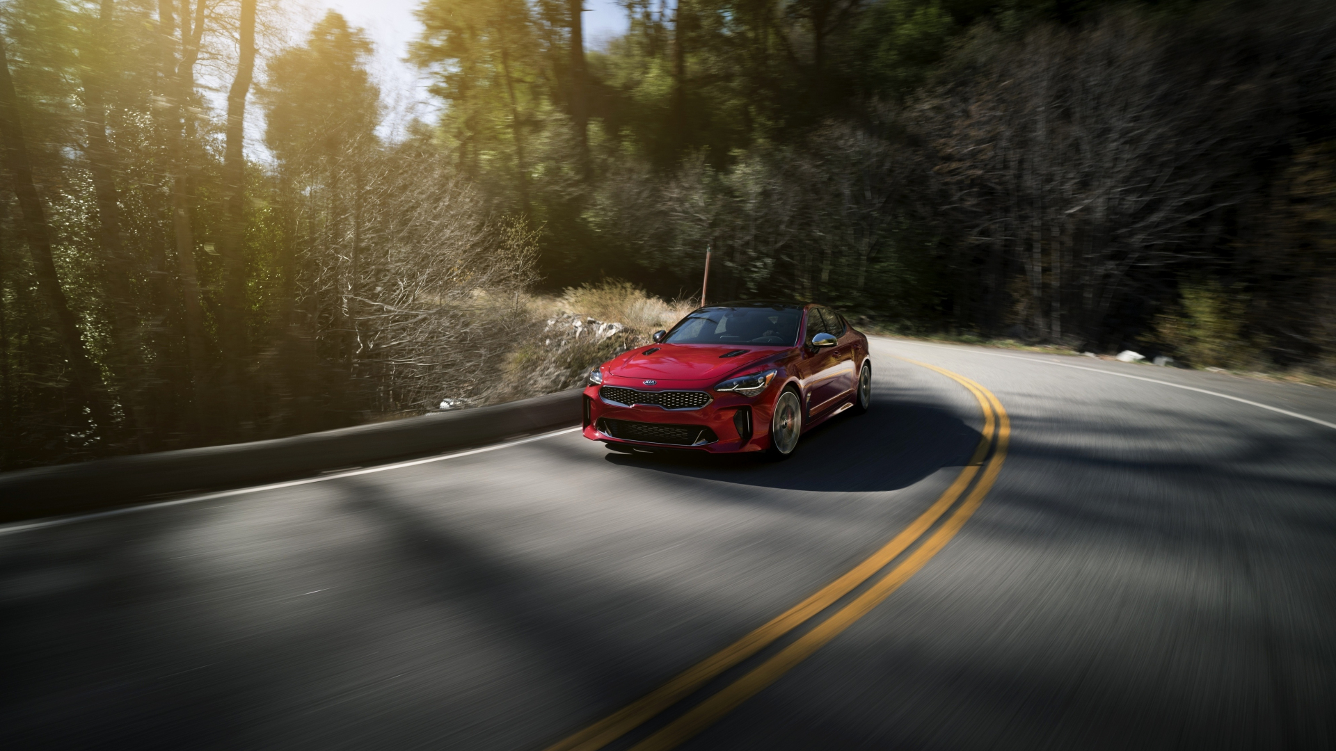 Download wallpaper 1920x1080 on-road, red, kia stinger, full hd, hdtv ...