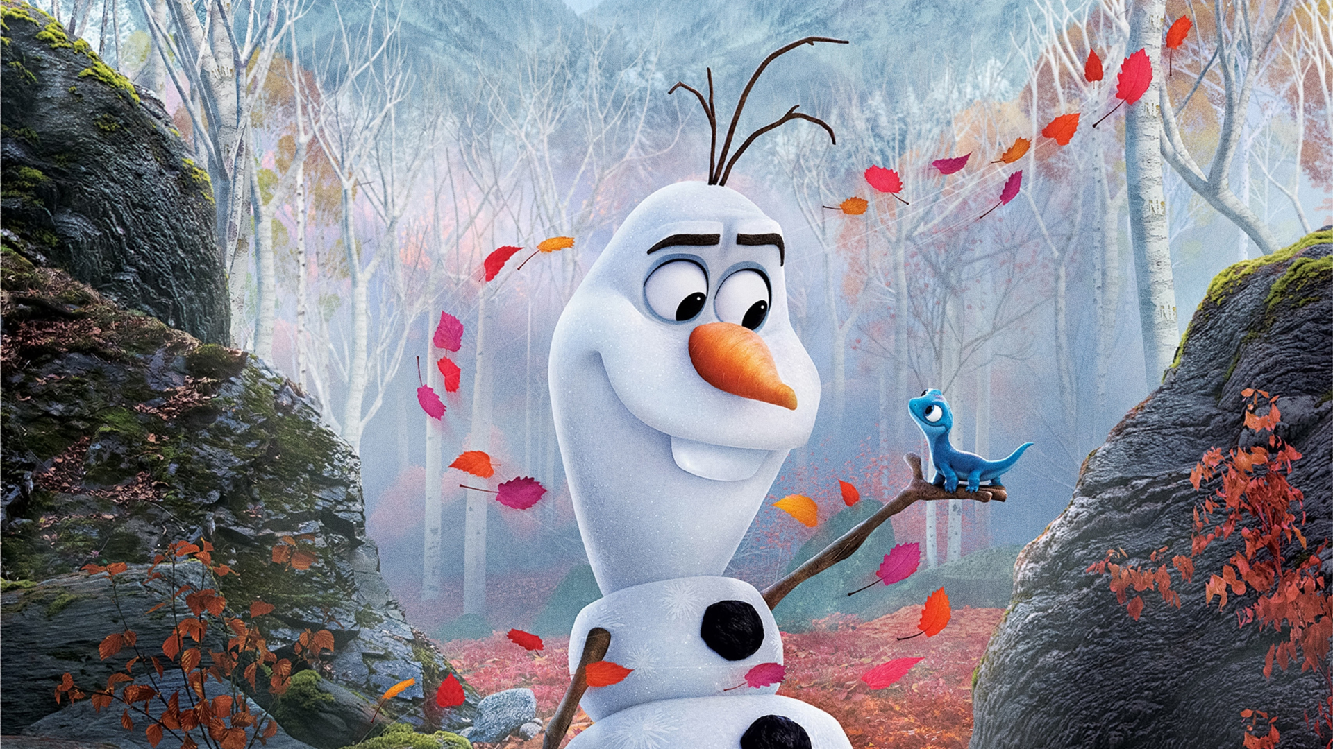 Download wallpaper 1920x1080 snowman, olaf from frozen 2, movie, full hd,  hdtv, fhd, 1080p wallpaper, 1920x1080 hd background, 23408