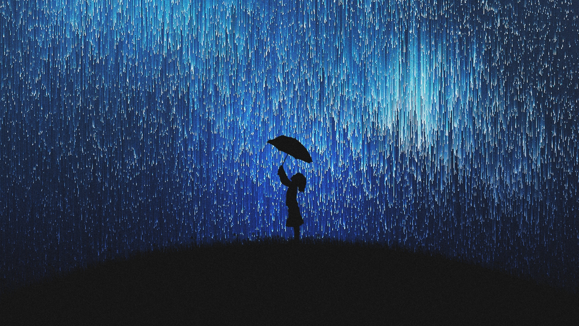 Download Wallpaper 1920x1080 Silhouette Girl In Rain Fun Mood Umbrella Full Hd Hdtv Fhd