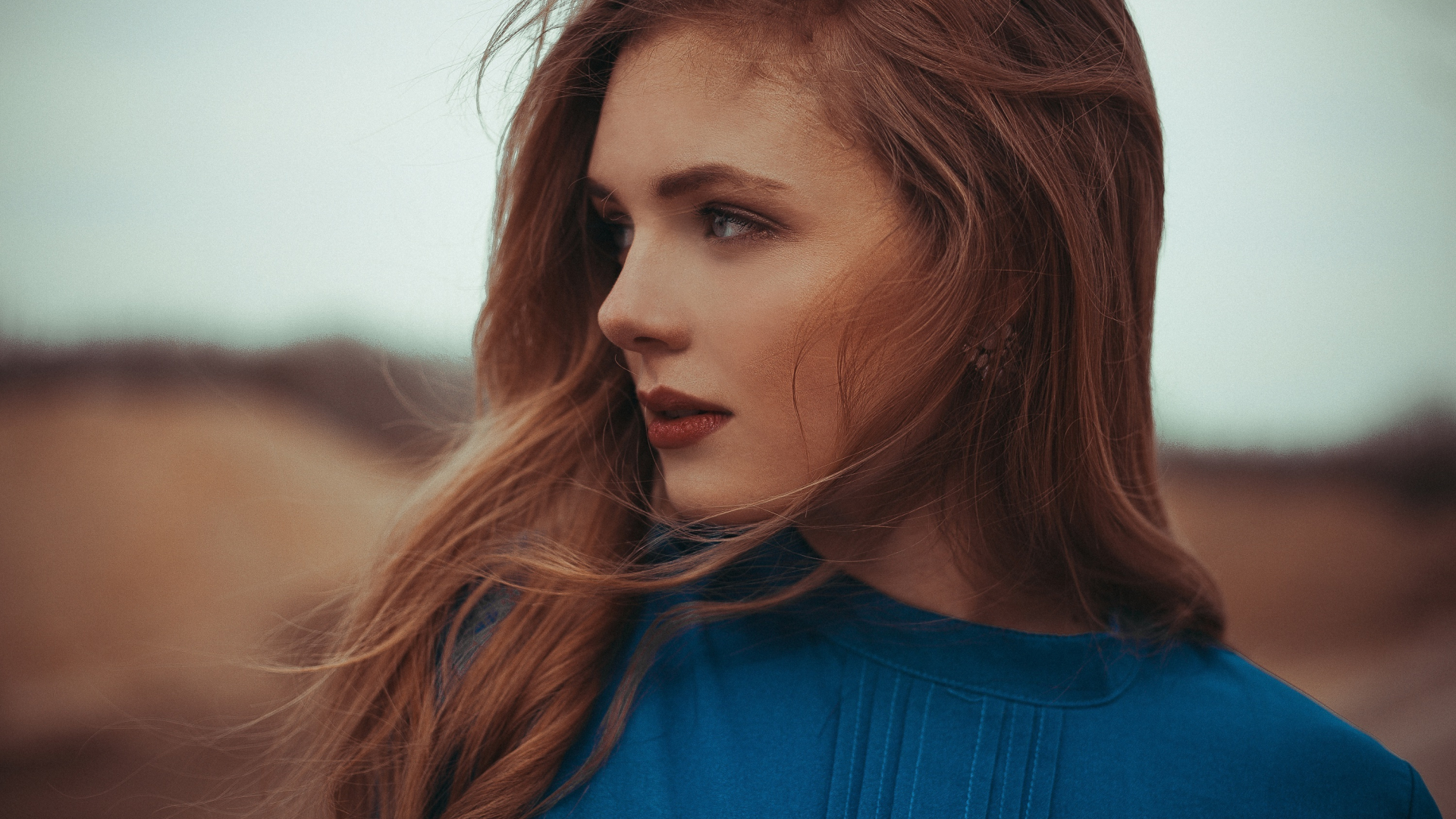 Download Wallpaper 1920x1080 Beautiful Woman Looking Away Red Head