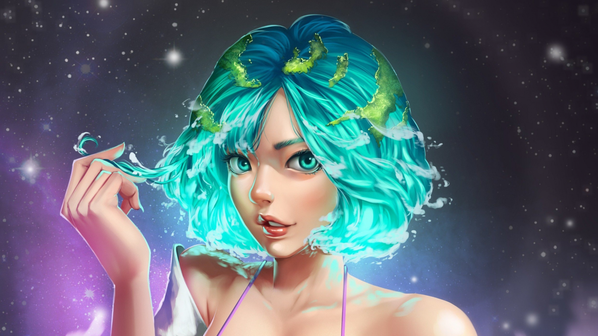 Download Blue Short Hair Anime Girl Digital Art 1920x1080 Wallpaper Full Hd Hdtv Fhd 1309