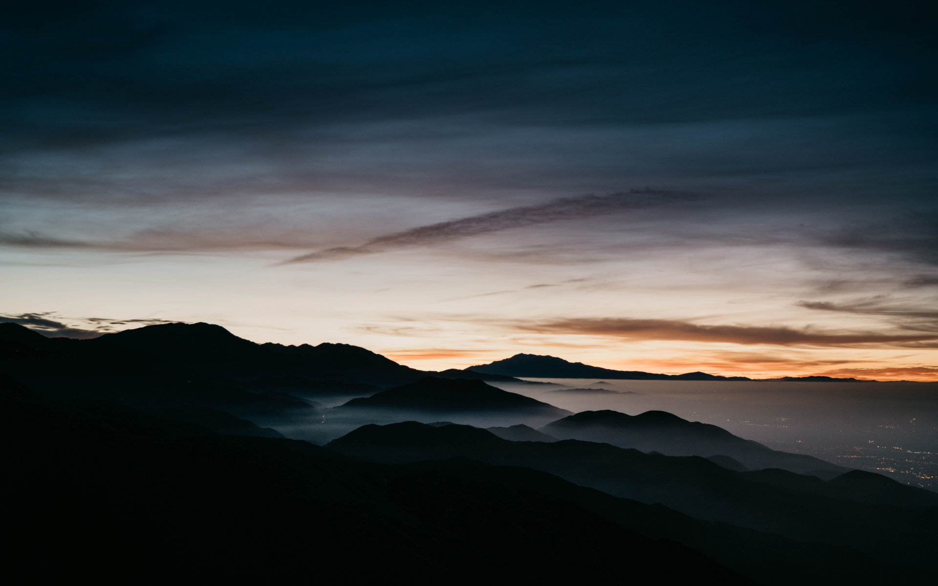 Download 1920x1200 wallpaper mountains, sunset, fog, dawn ...